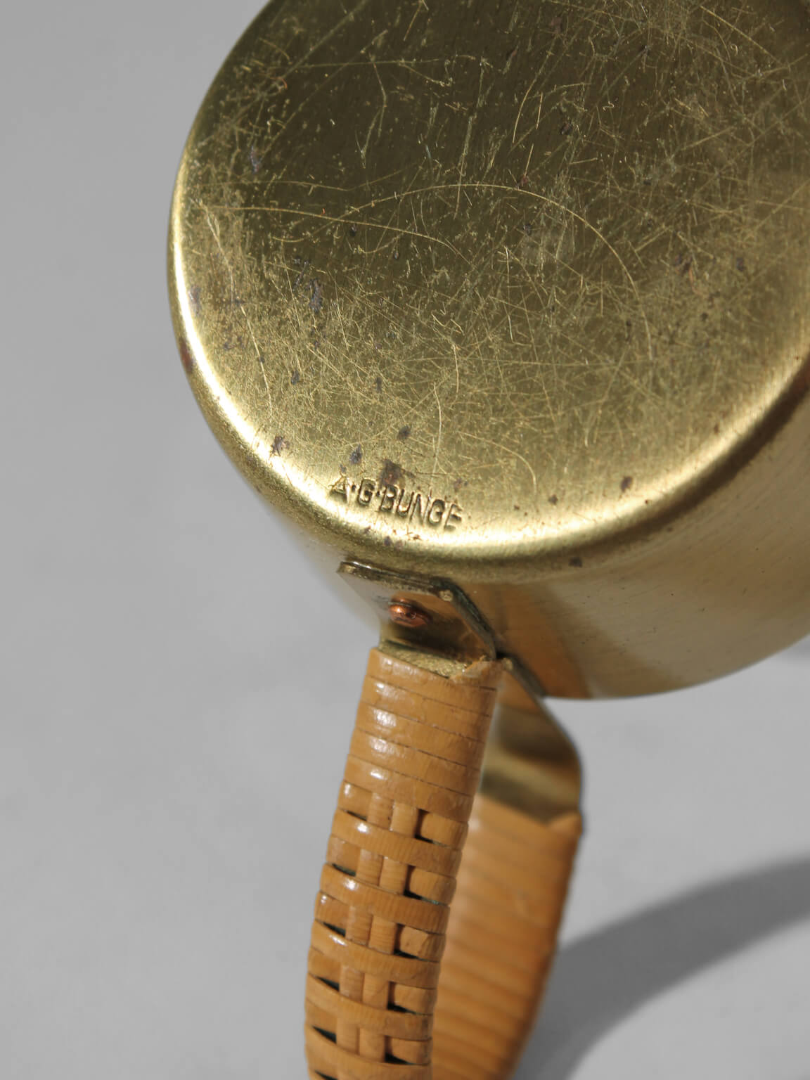 Albert Gustav Bunge Coffee Cups Set — top view of brass base and woven handle