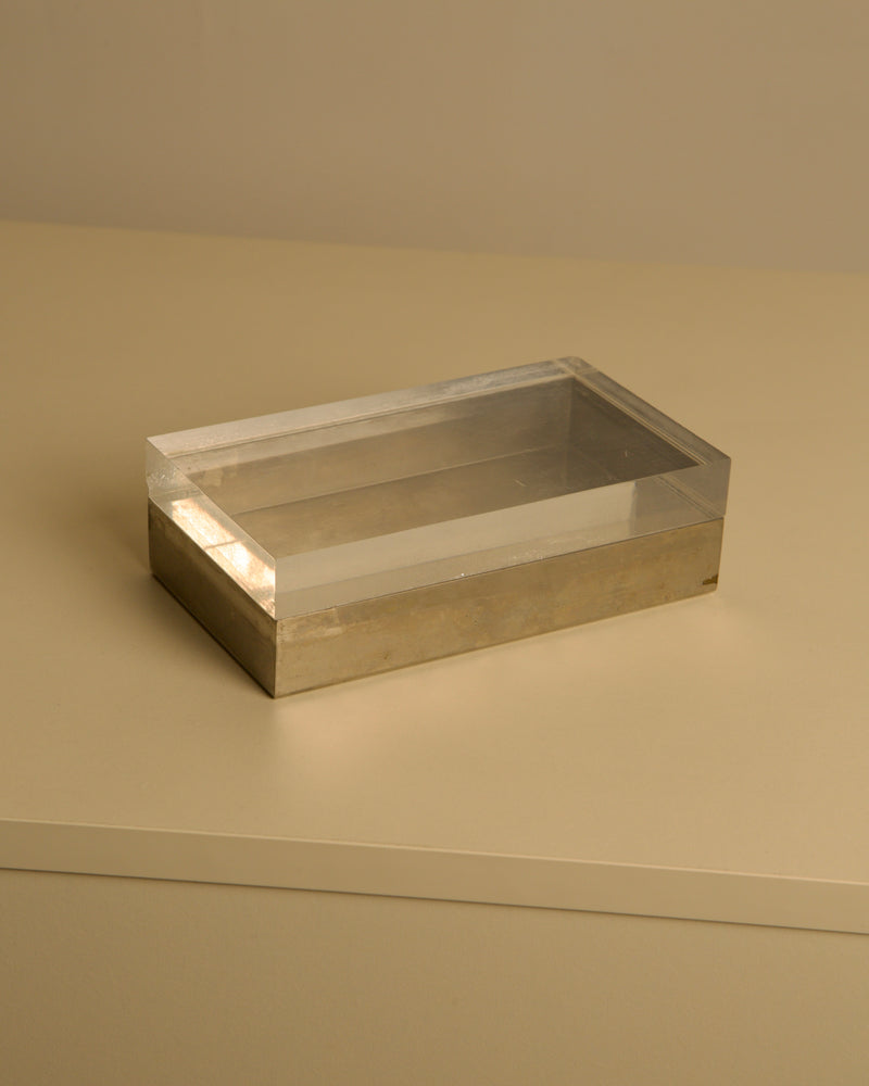 Rectangular Italian Box in Silver and Plexiglass, 1970s by Treaptyque | The Oblist — vintage silver and clear plexiglass