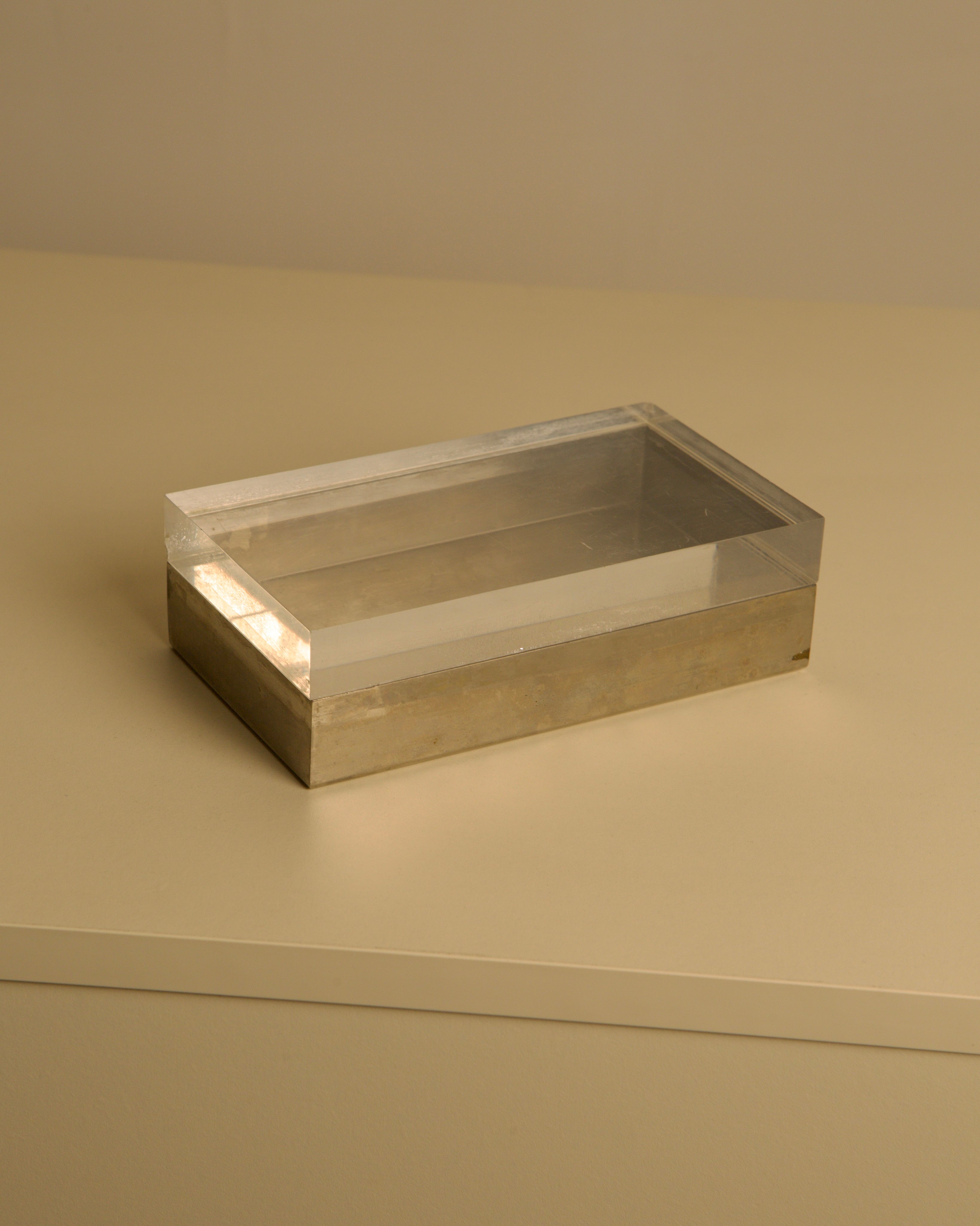Rectangular Italian Box in Silver and Plexiglass, 1970s by Treaptyque | The Oblist — vintage silver and clear plexiglass
