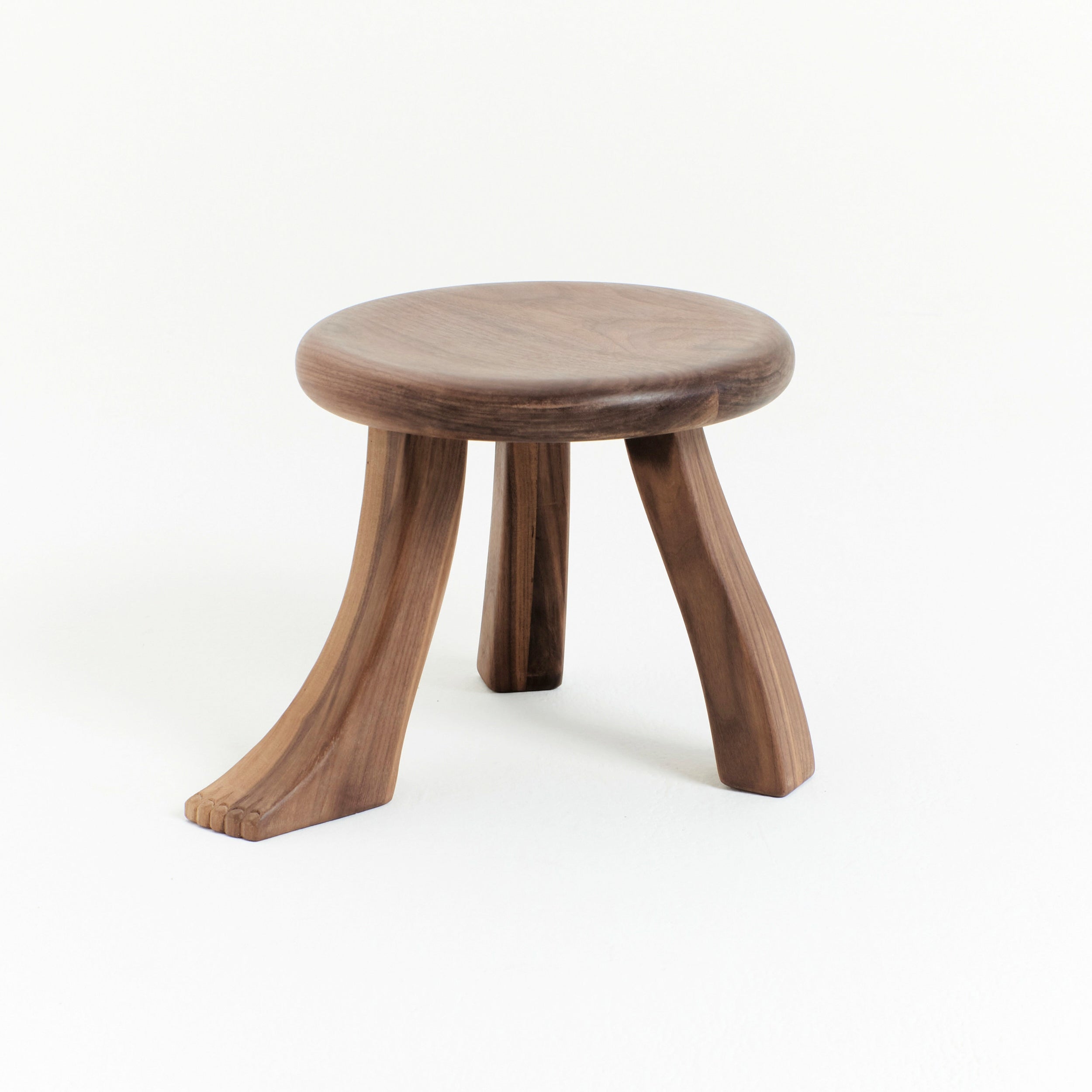 Foot Stool in Oak — back view highlighting curved wooden legs