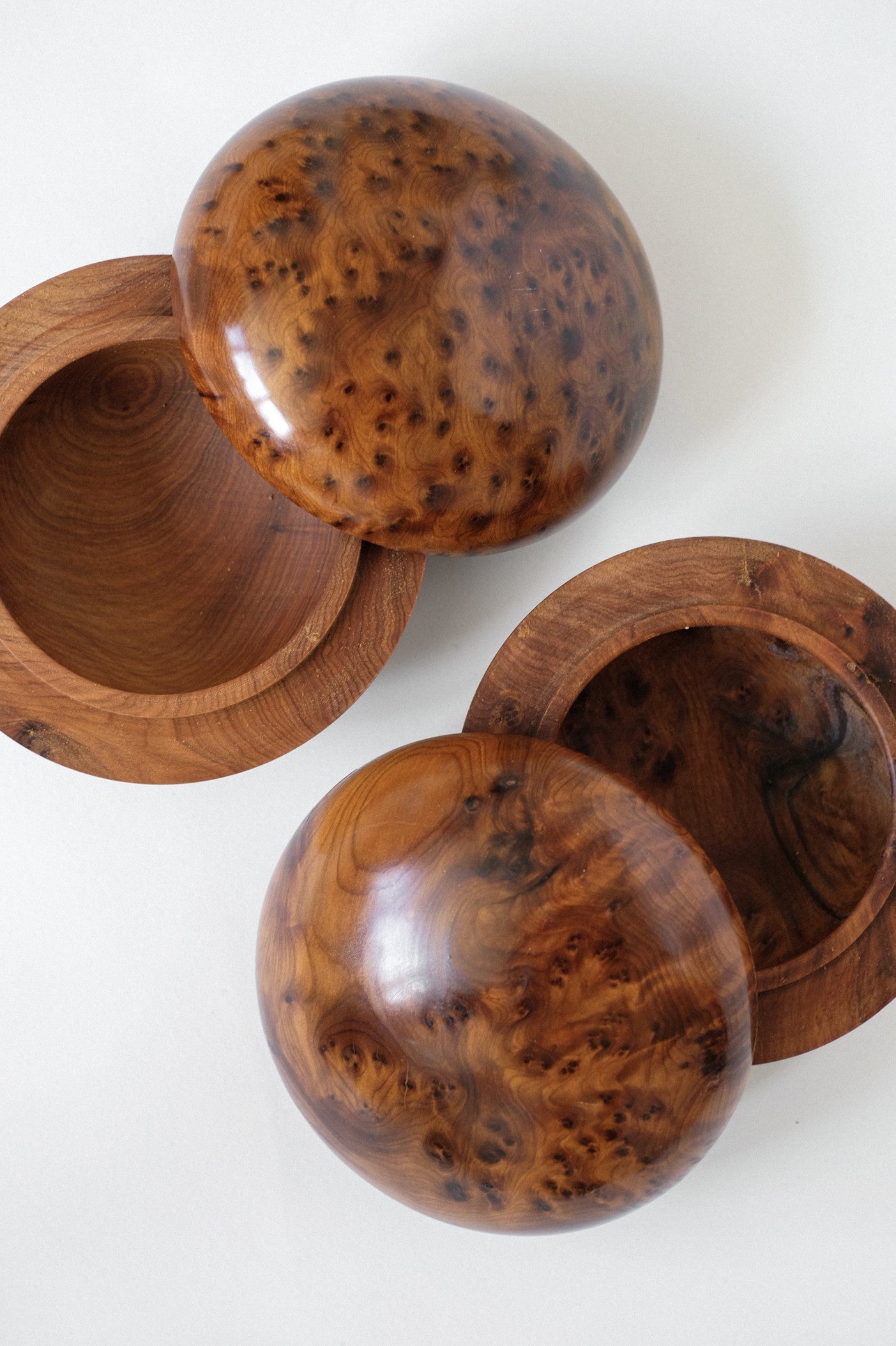 Set of 2 Burl Wood Boxes  — close-up