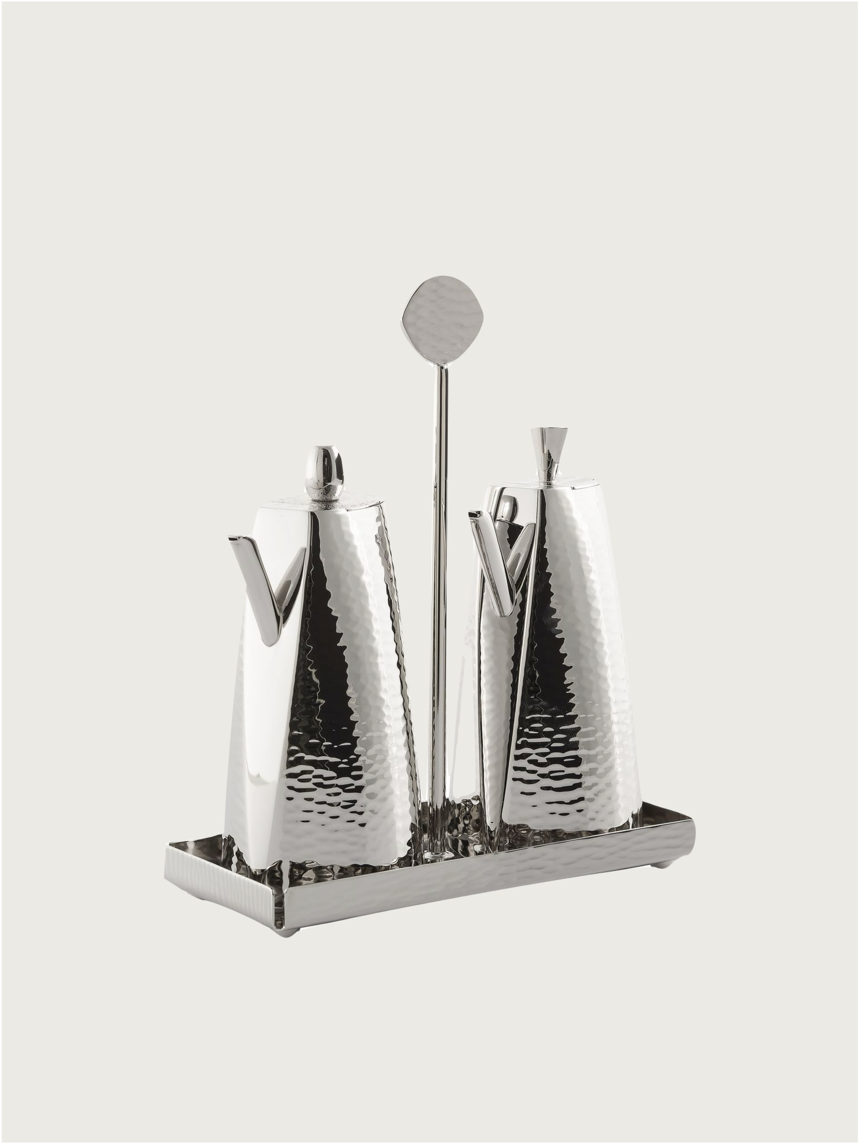 Platinum-plated Oil and Vinegar Set by zanetto | The Oblist — hammered finish, modern design