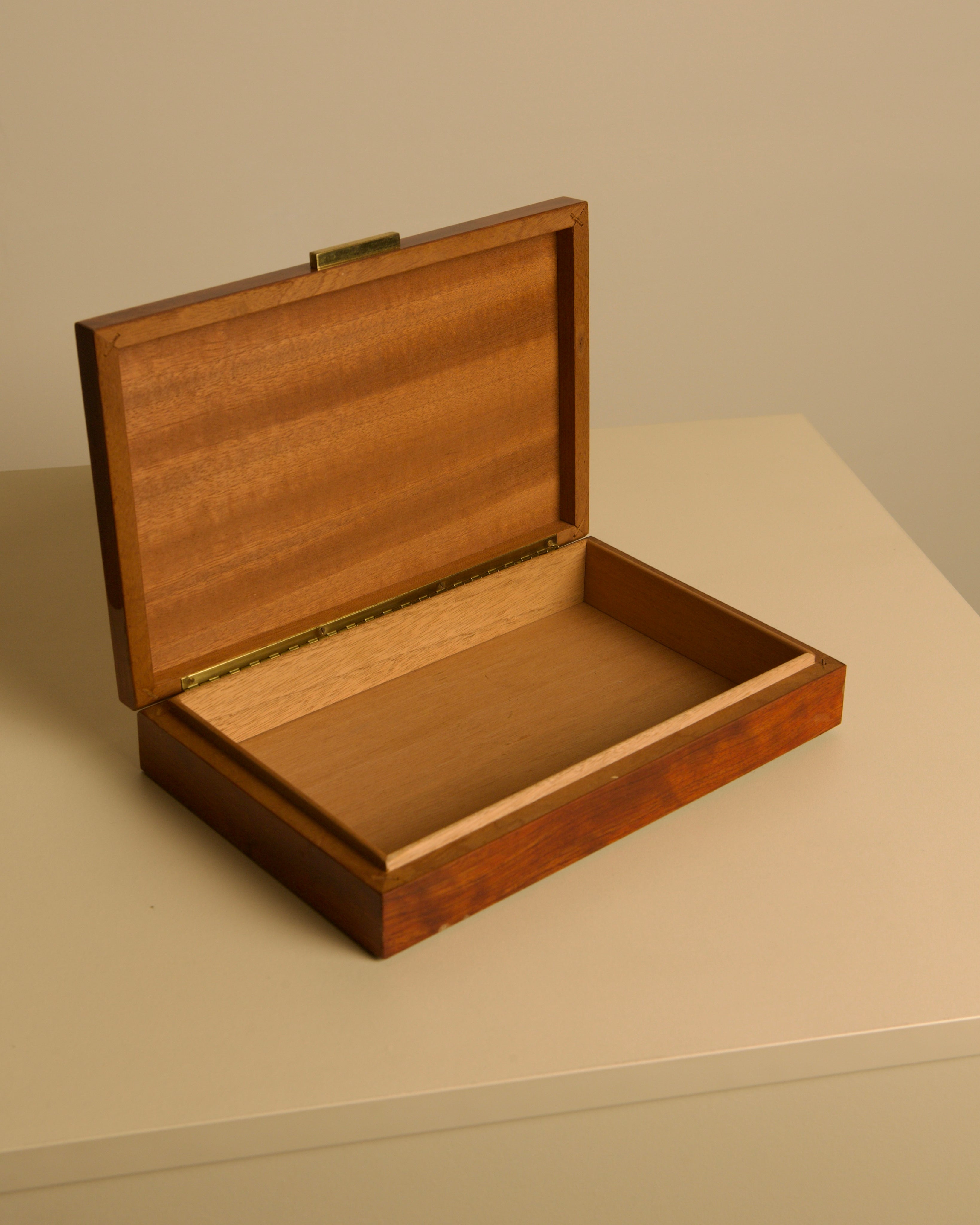 Italian Lacquered Wooden Box 1960s — open view showing interior wood finish