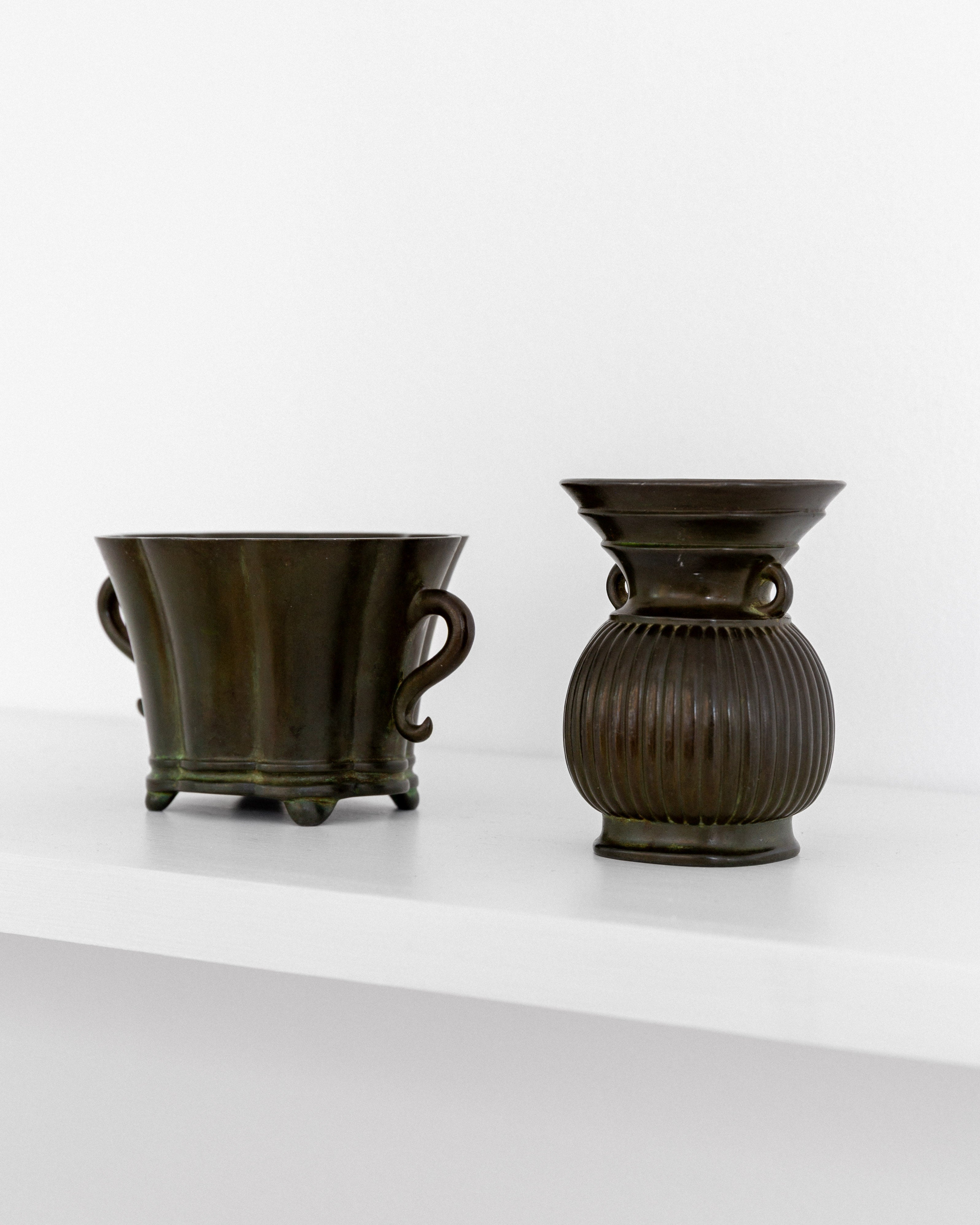 Art Deco Miniature Vase by Just Andersen, Denmark, 1930s — side view on white shelf