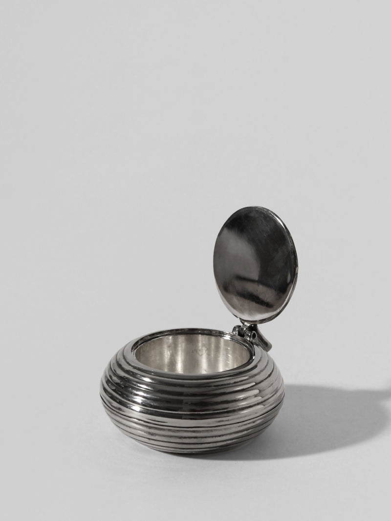 Silver Plated Box, 1950s — close-up of ribbed silver surface