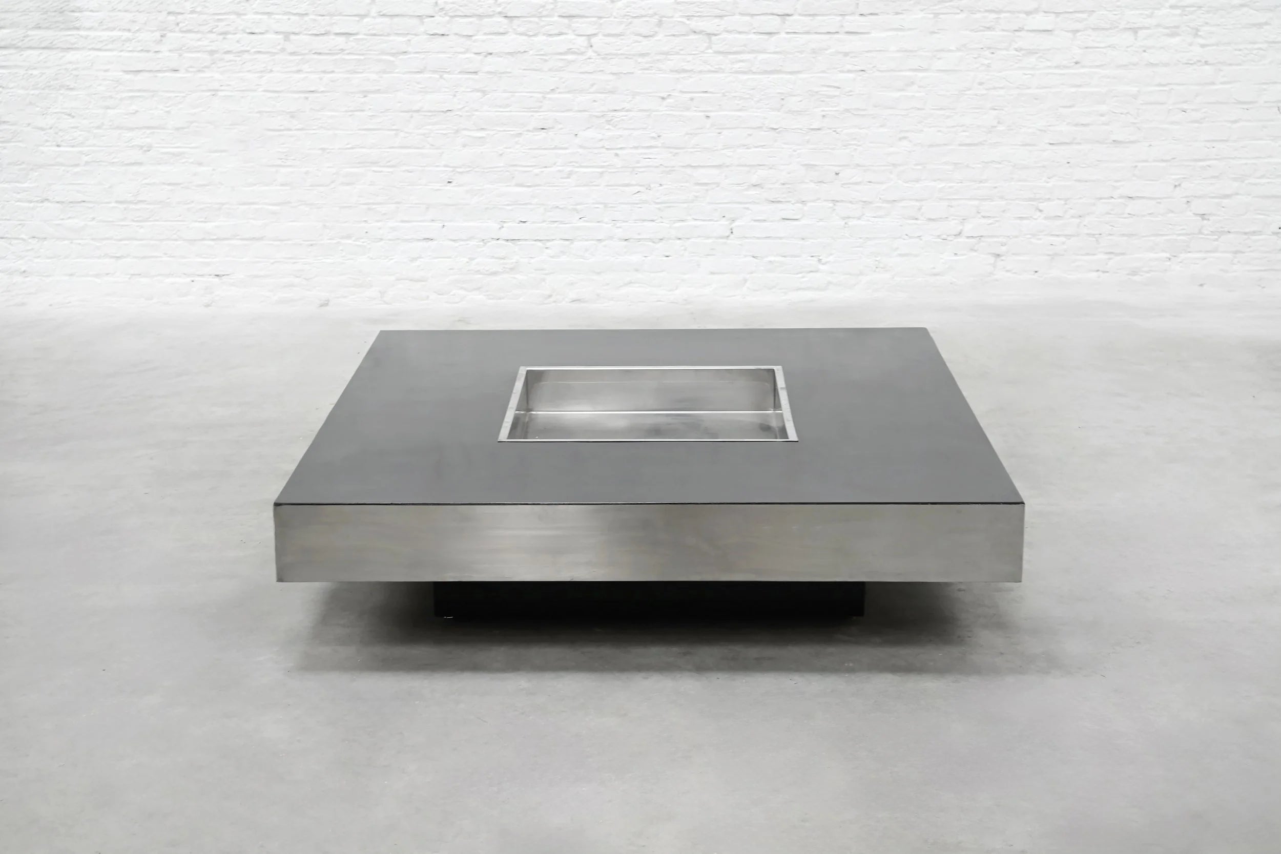 Chrome Coffee Table, 1970s — side angle showing stainless steel surface