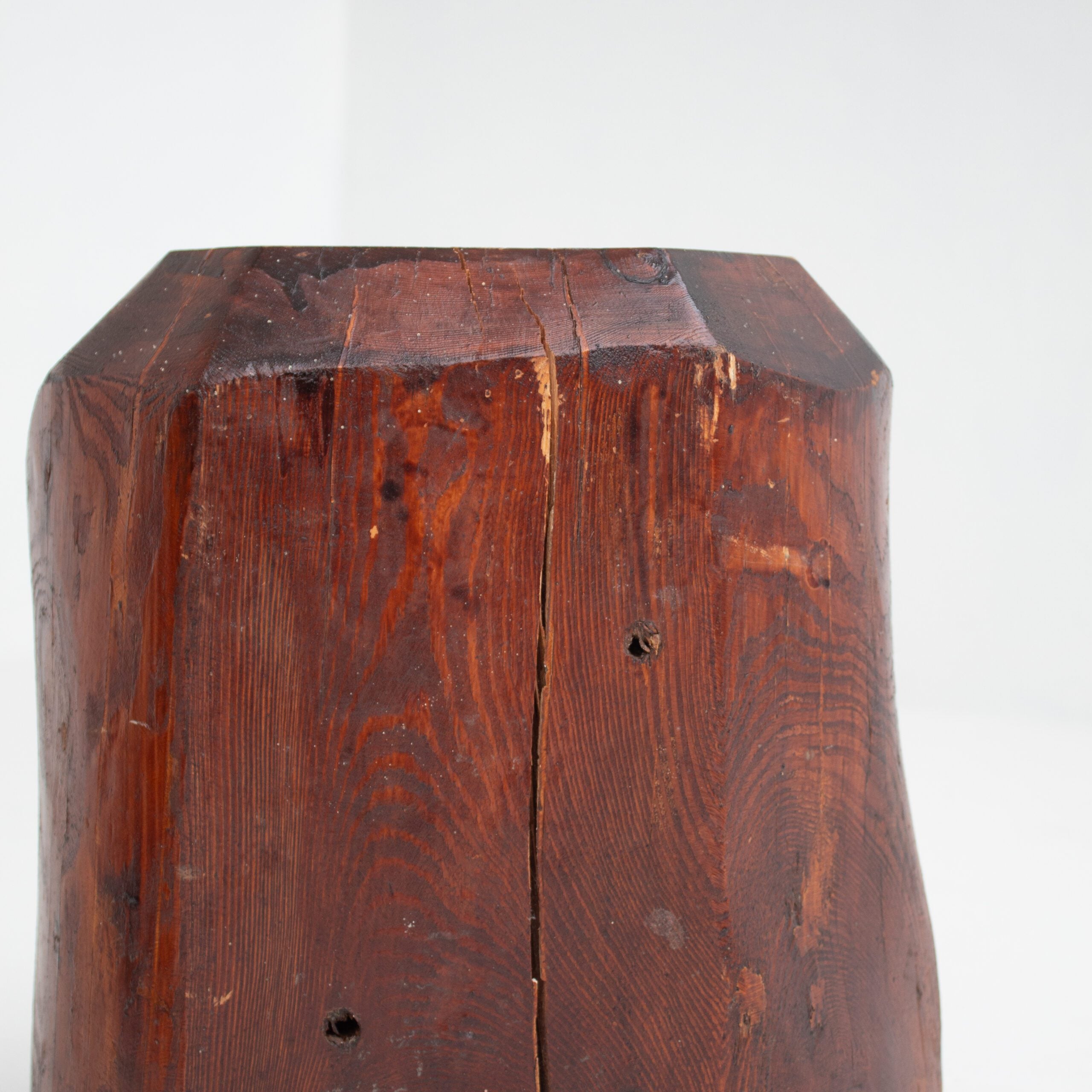 Sculptural Solid Wood Stools – Pair of Two Primitive Blocks — side angle
