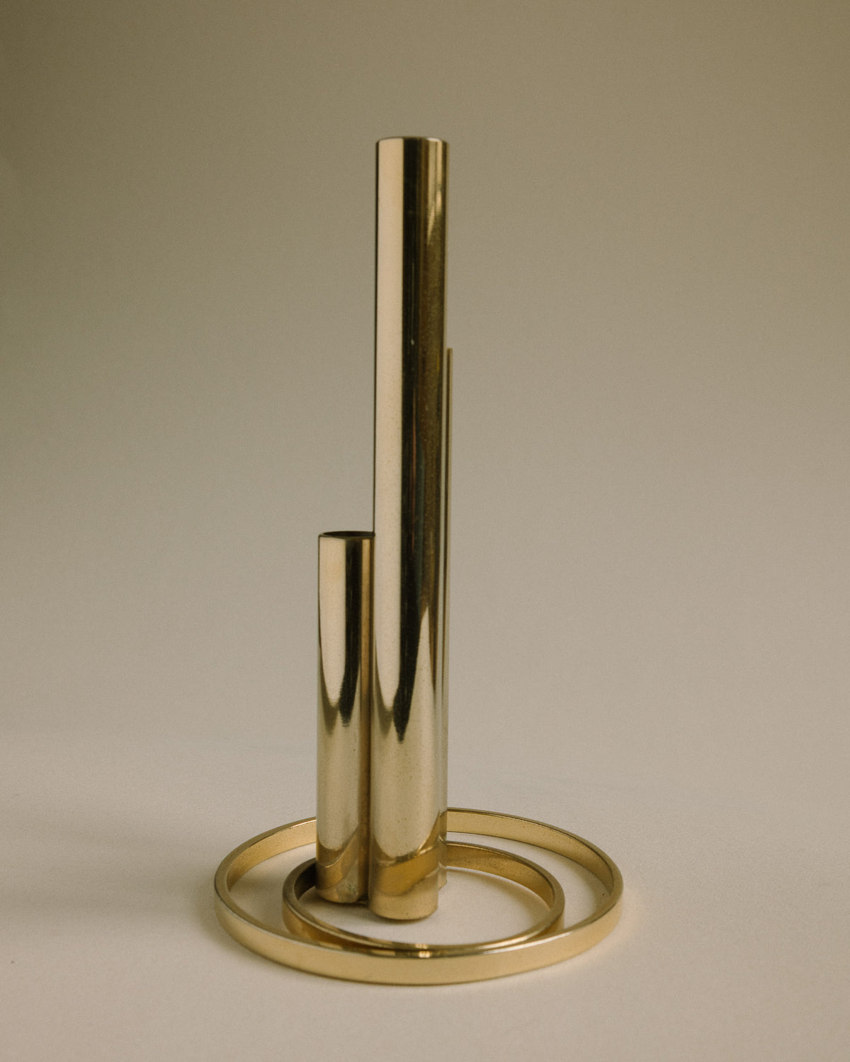 Italian 24kt Gold-Plated Soliflore Vase — Modernist Triple Tube Design, c. 1970s — detail view