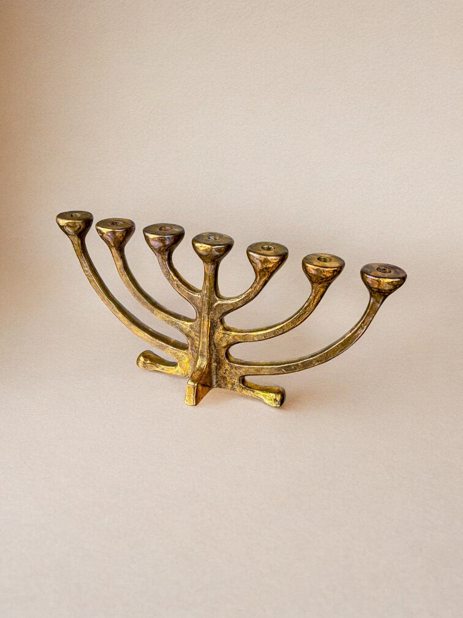 Brutalist Michael Harjes Menorah Candelabra in Bronze, Germany, 1960's — side angle