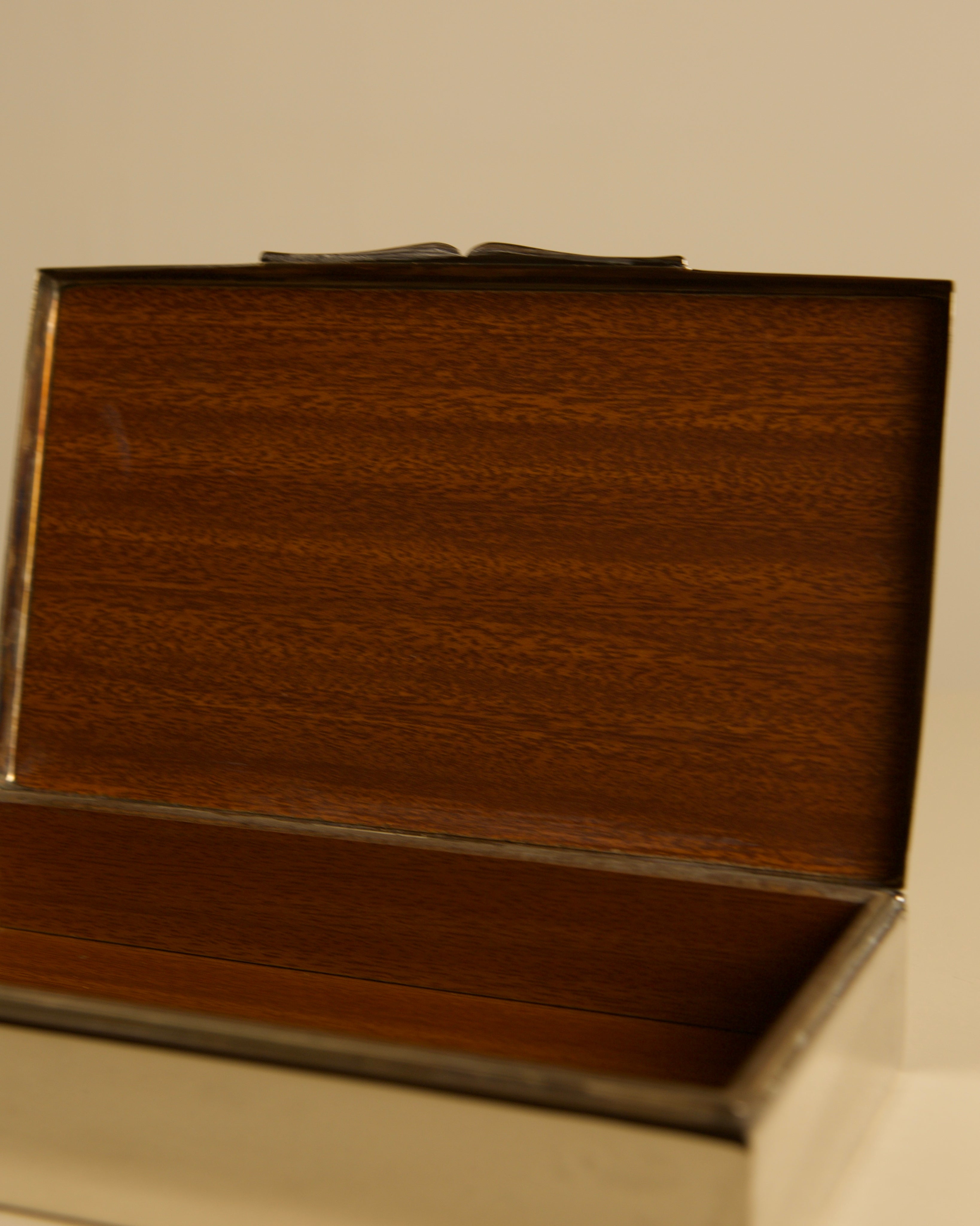 Italian Silver-plated Metal Box, 1950s — interior view with wooden lining