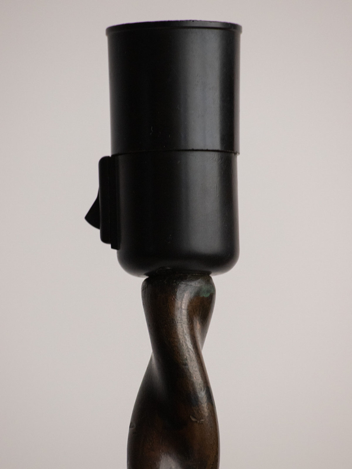 Hand-Twisted Copper Table Lamp on Hammered Plinth with Black Cone Shade, Northern European Workshop, 1960s — additional view