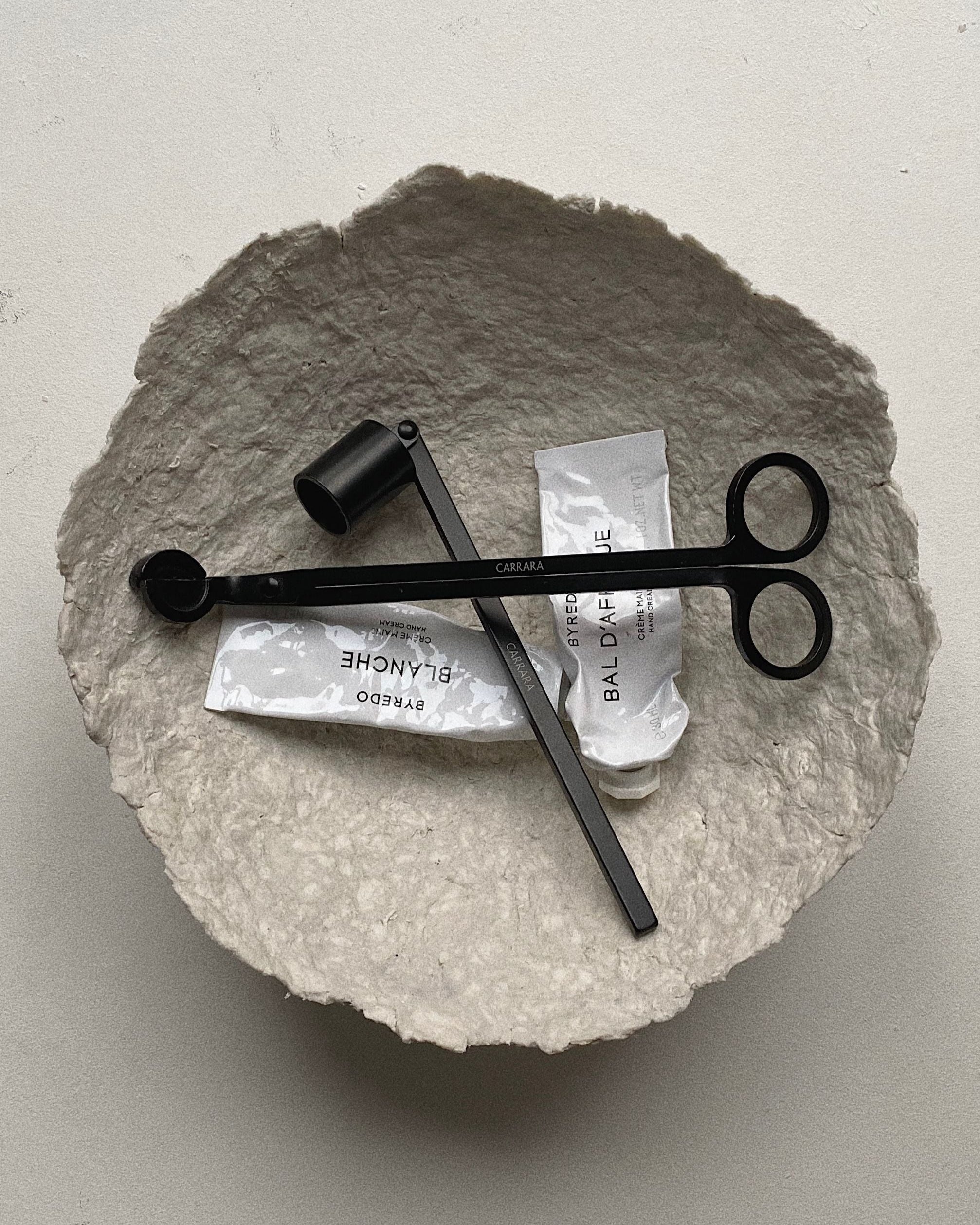 CARRARA' candle care set — arranged in textured stone bowl