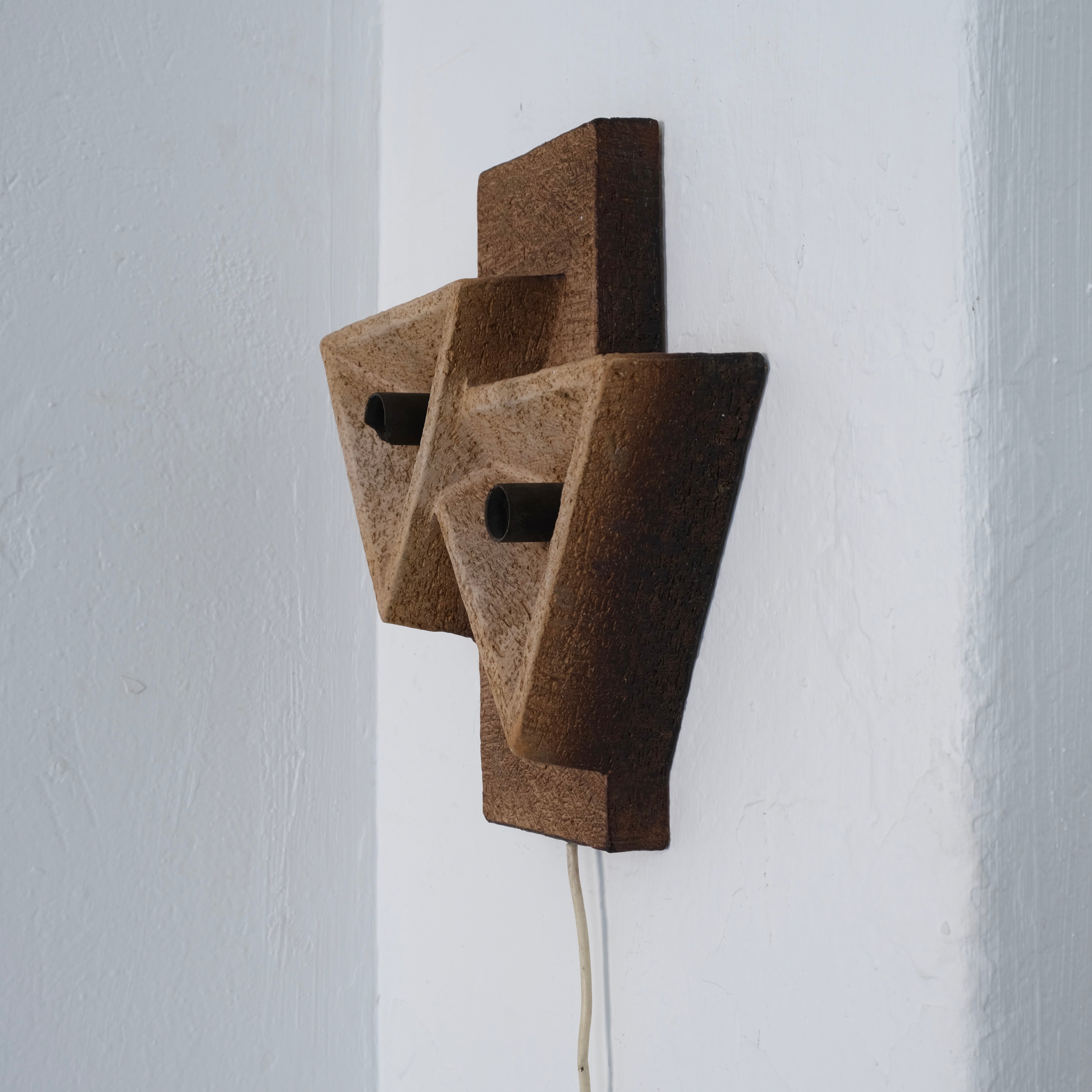 Dutch Organic Form Ceramic Wall Sconce, 1960s — side angle showing textured ceramic surface