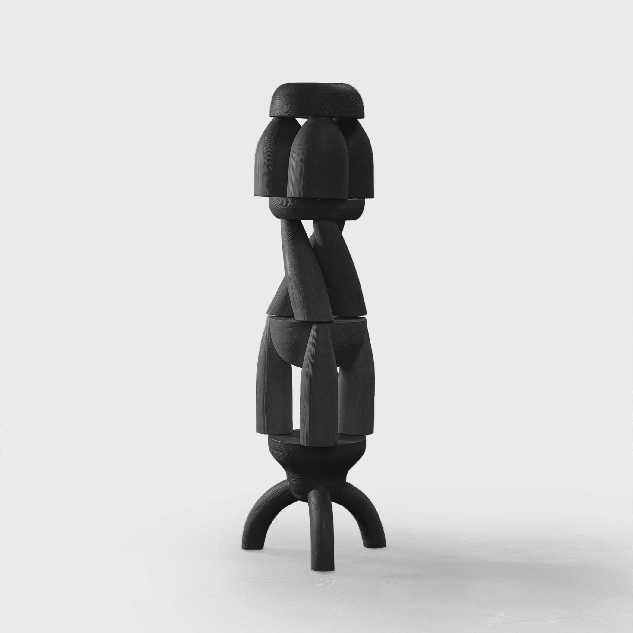 Solid Wood Set of Four Stools - ELEMENTOS by Daniel Couttolenc, Black Finish — alternate view