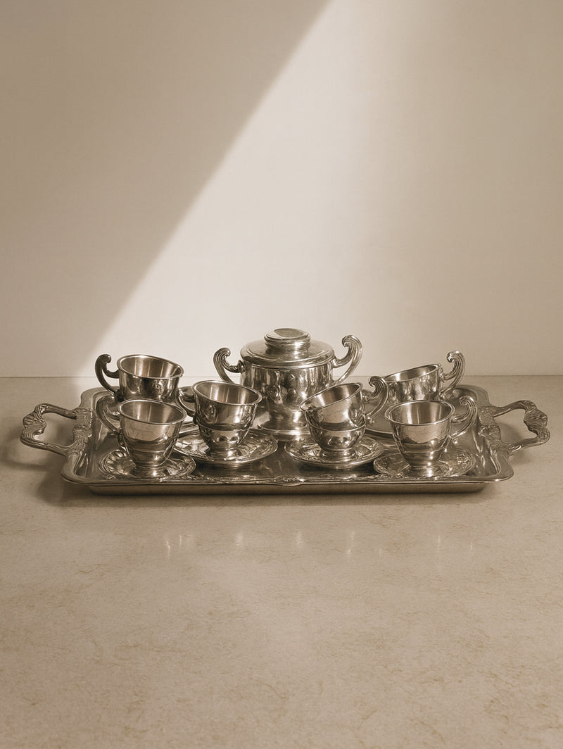Italian Inox Steel Coffee Set for 12 Persons by Dodo Vintage | The Oblist — polished stainless steel, vintage design