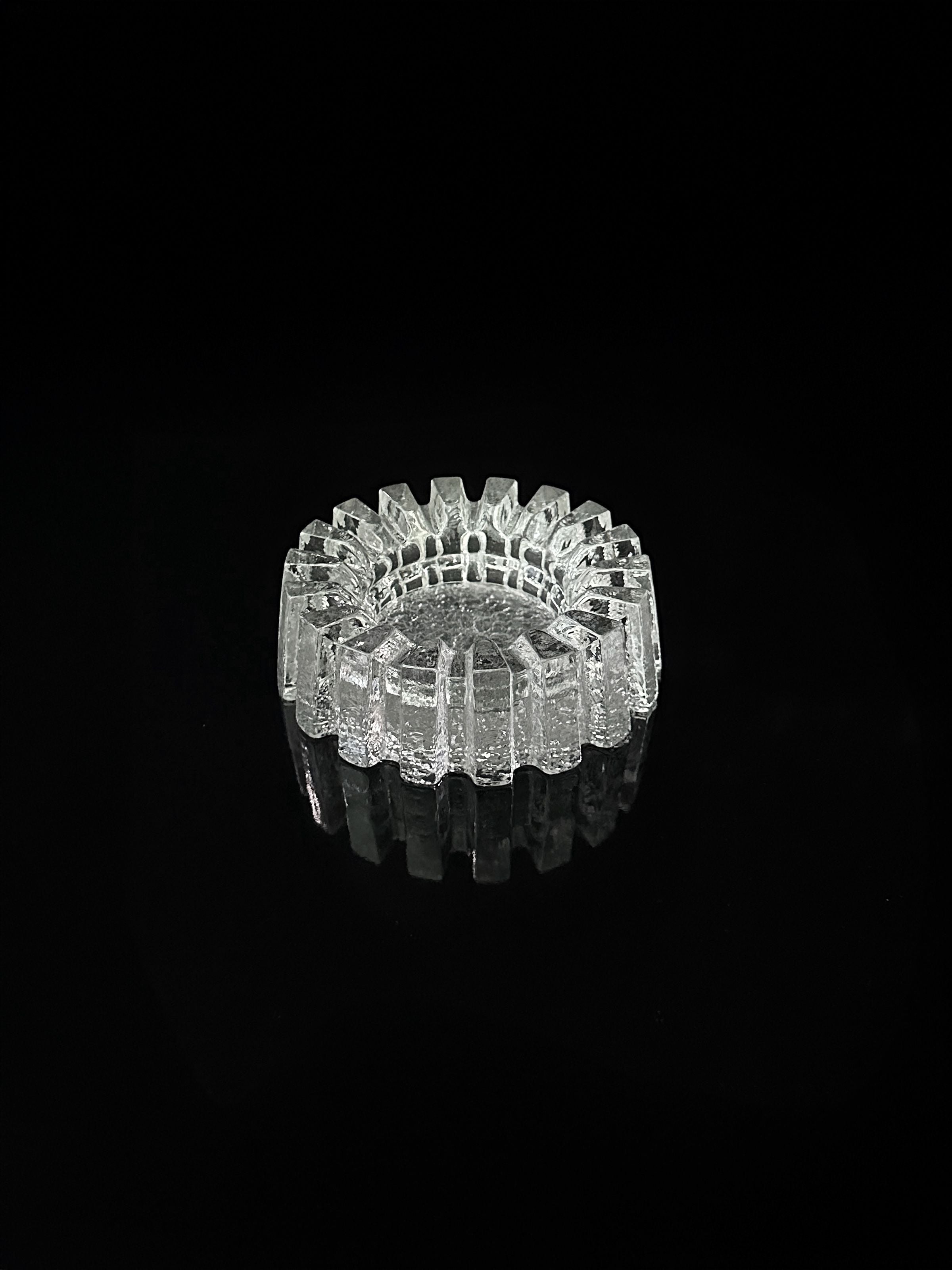1970s Crystal Glass Brutalist Ashtray by Dodo Vintage | The Oblist — clear glass, vintage design