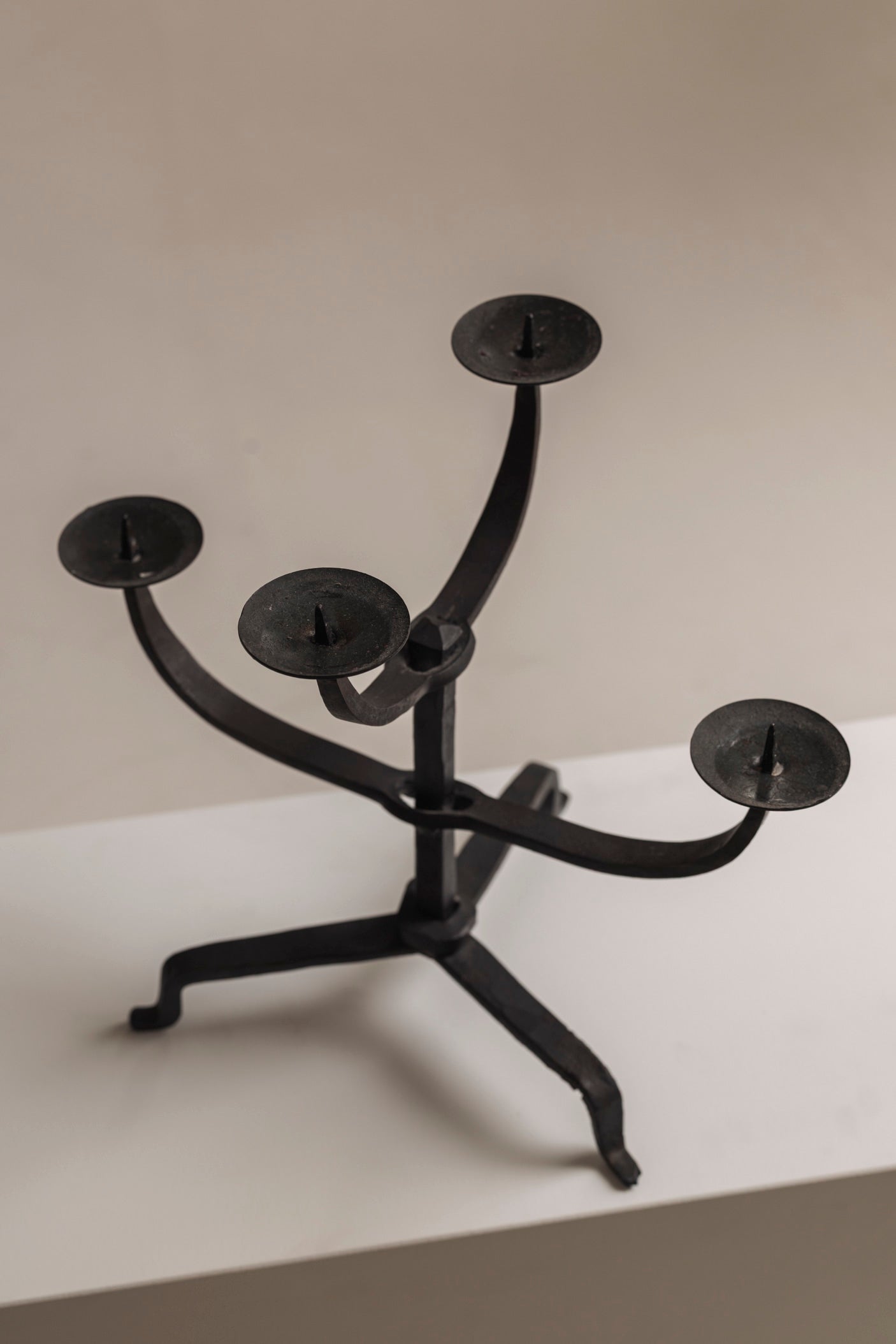 Hand-forged wrought iron candlesticks, France 1950s — alternate view