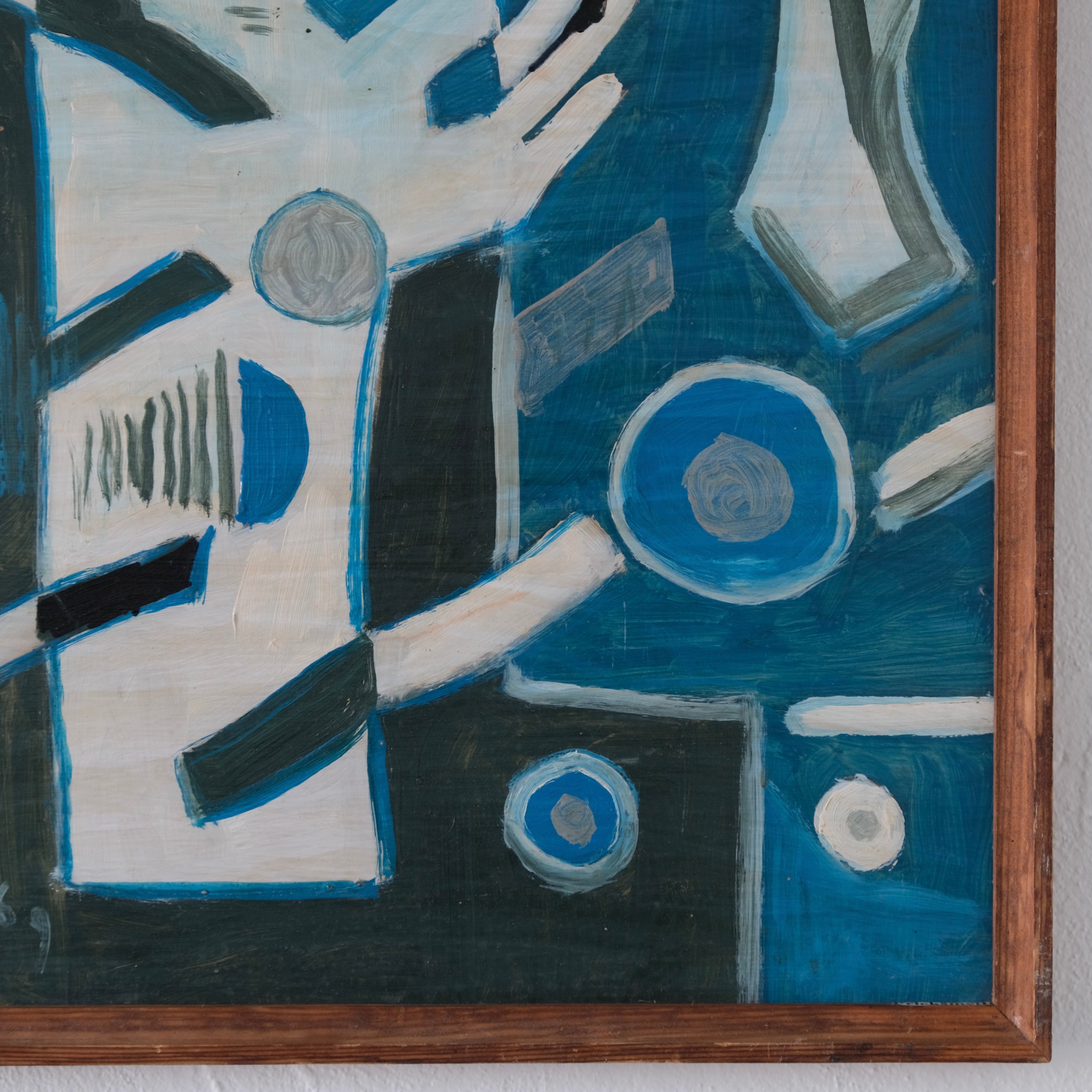 Uldis Rēdelis Blue Abstract Painting "Items", Latvia, 2006 — top view highlighting blue and black colors