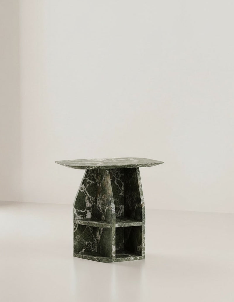 MATERA Side table in marble Verde Alpi — detail view