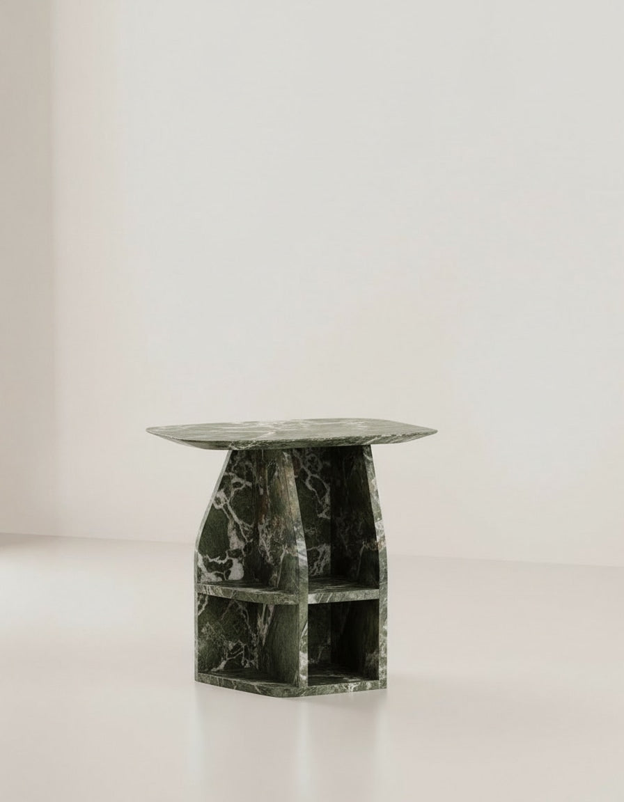 MATERA Side table in marble Verde Alpi — detail view