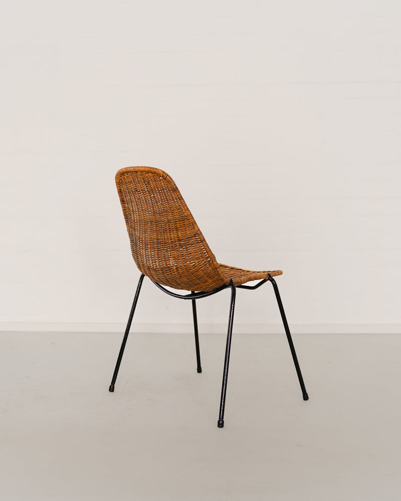 Woven rattan basket chair by Legler rear three-quarter view
