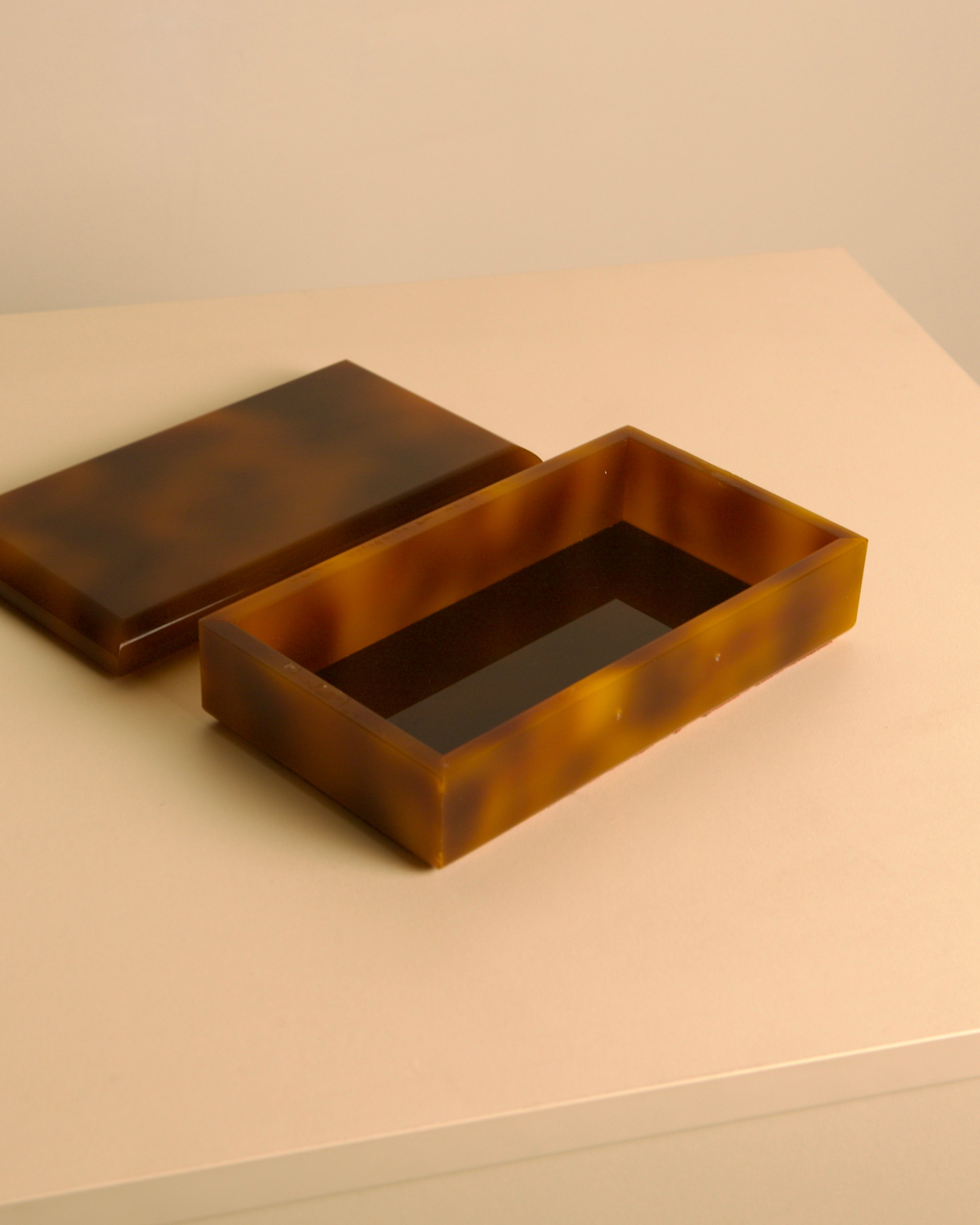 Italian Rectangular Resin Tortoiseshell-effect Box 70's — angled view on neutral surface