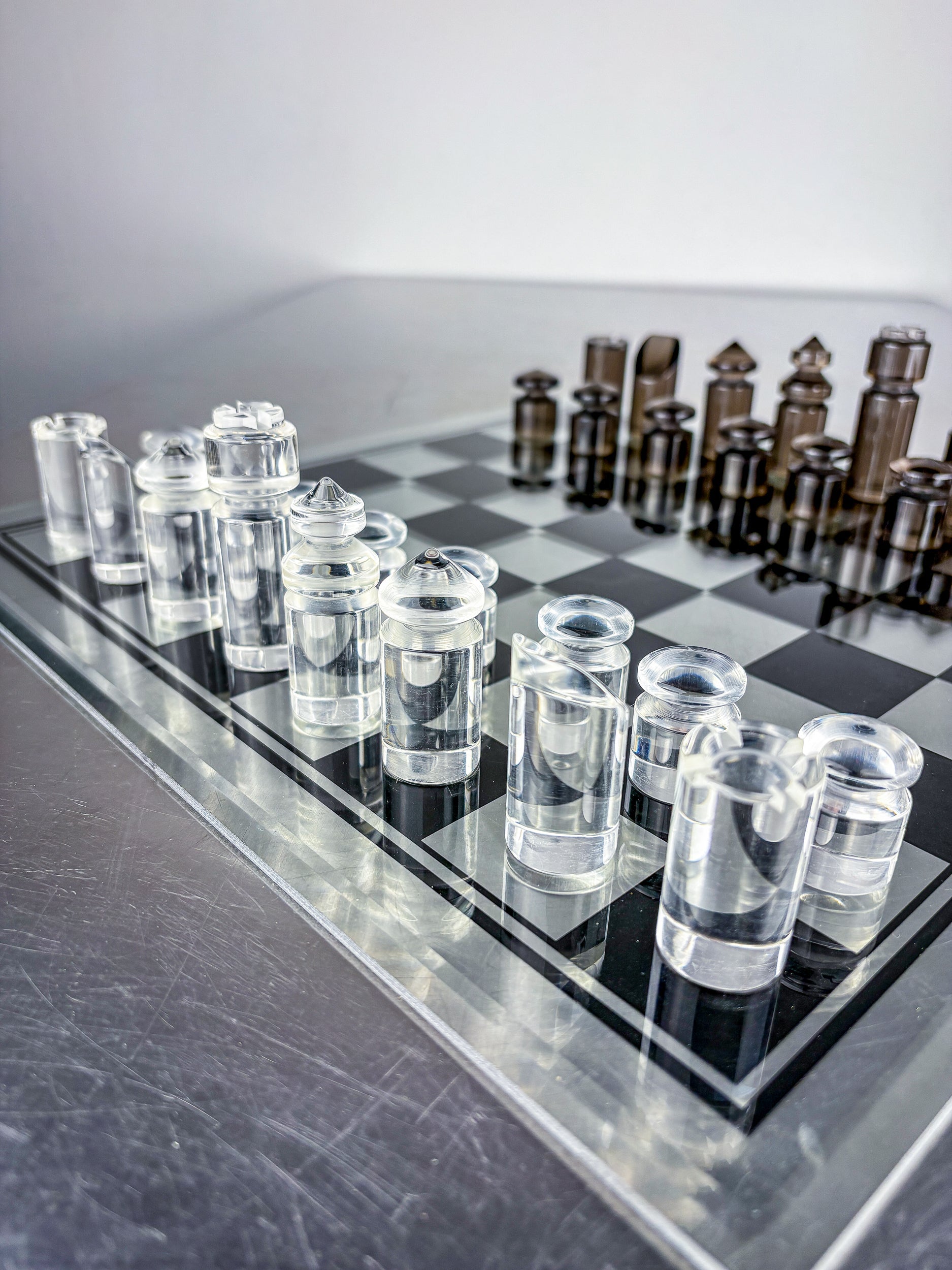 Felice Antonio Botta Acrylic Chessboard and glass board, Italy, 1970s — detail view