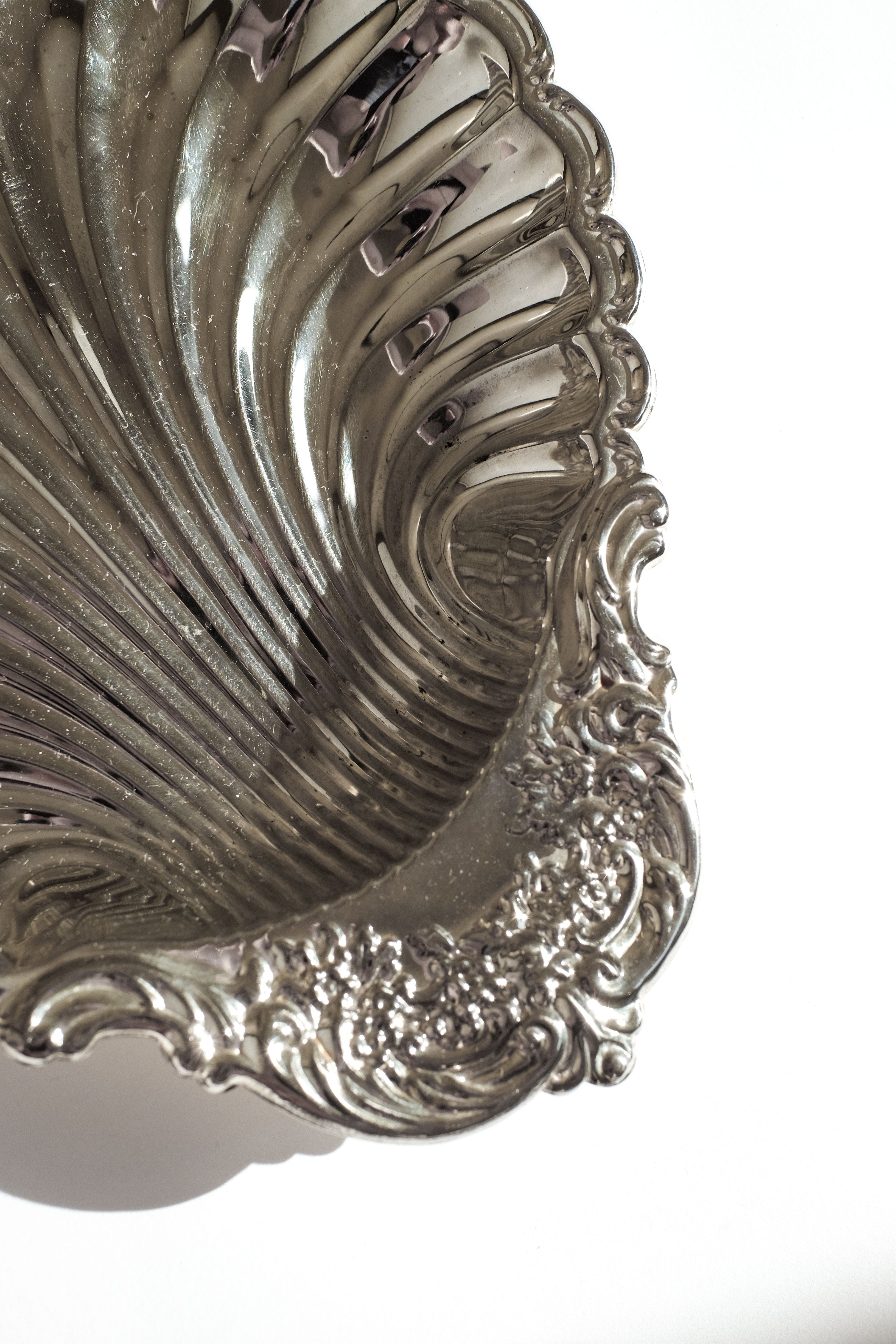 Large Silverplated Shell Dish — side angle