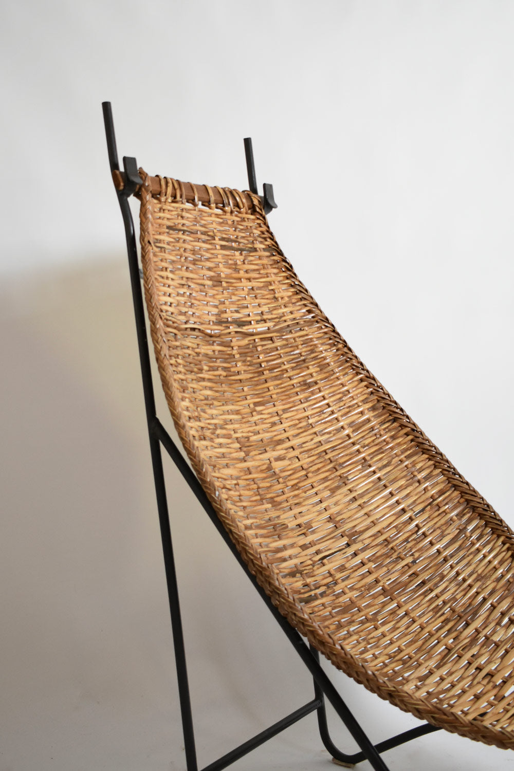 Wrought iron and rattan armchair, 1950s — side angle