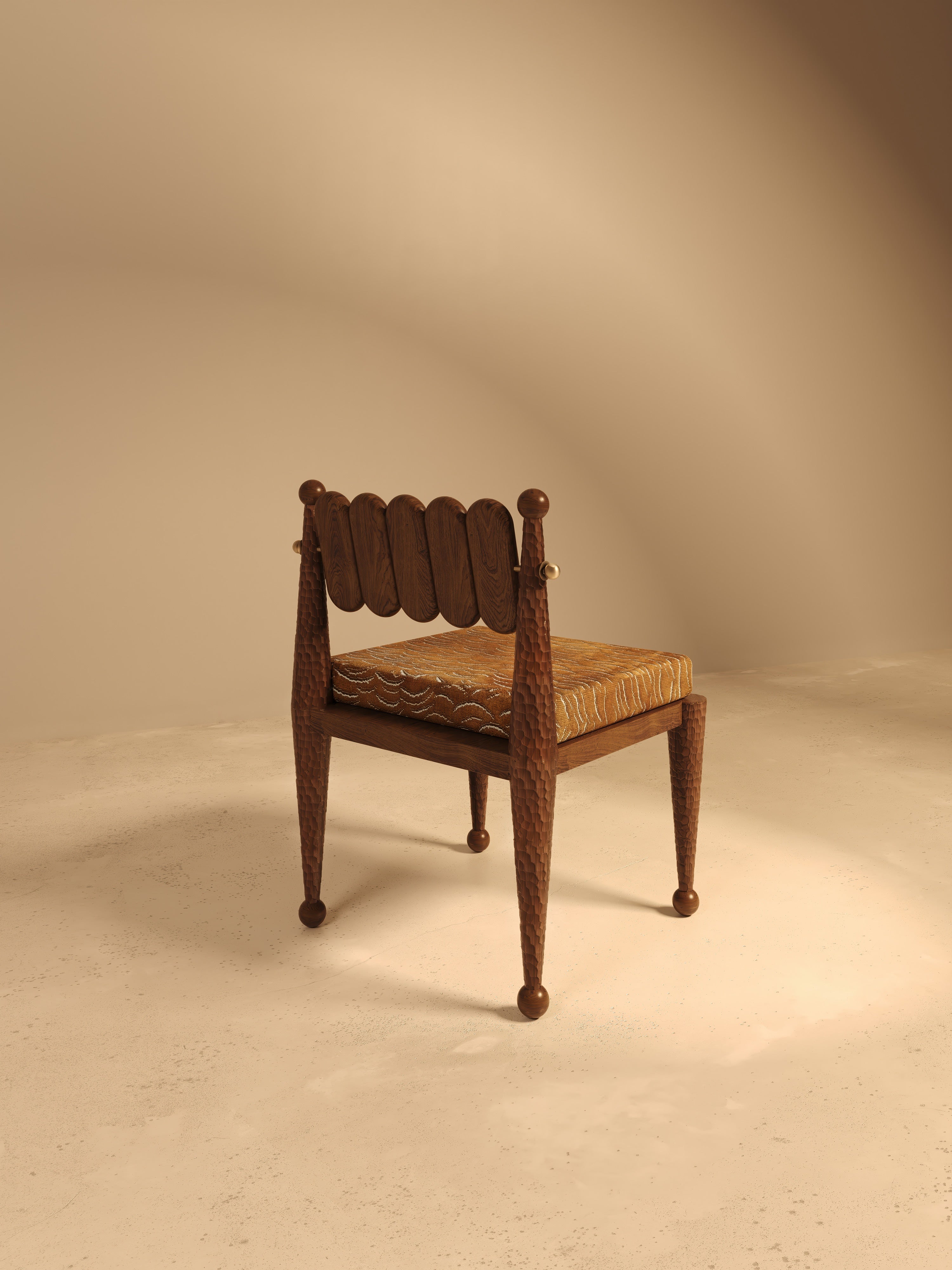 SIMORGH I – Carved Walnut with Pierre Frey Upholstery — detail view