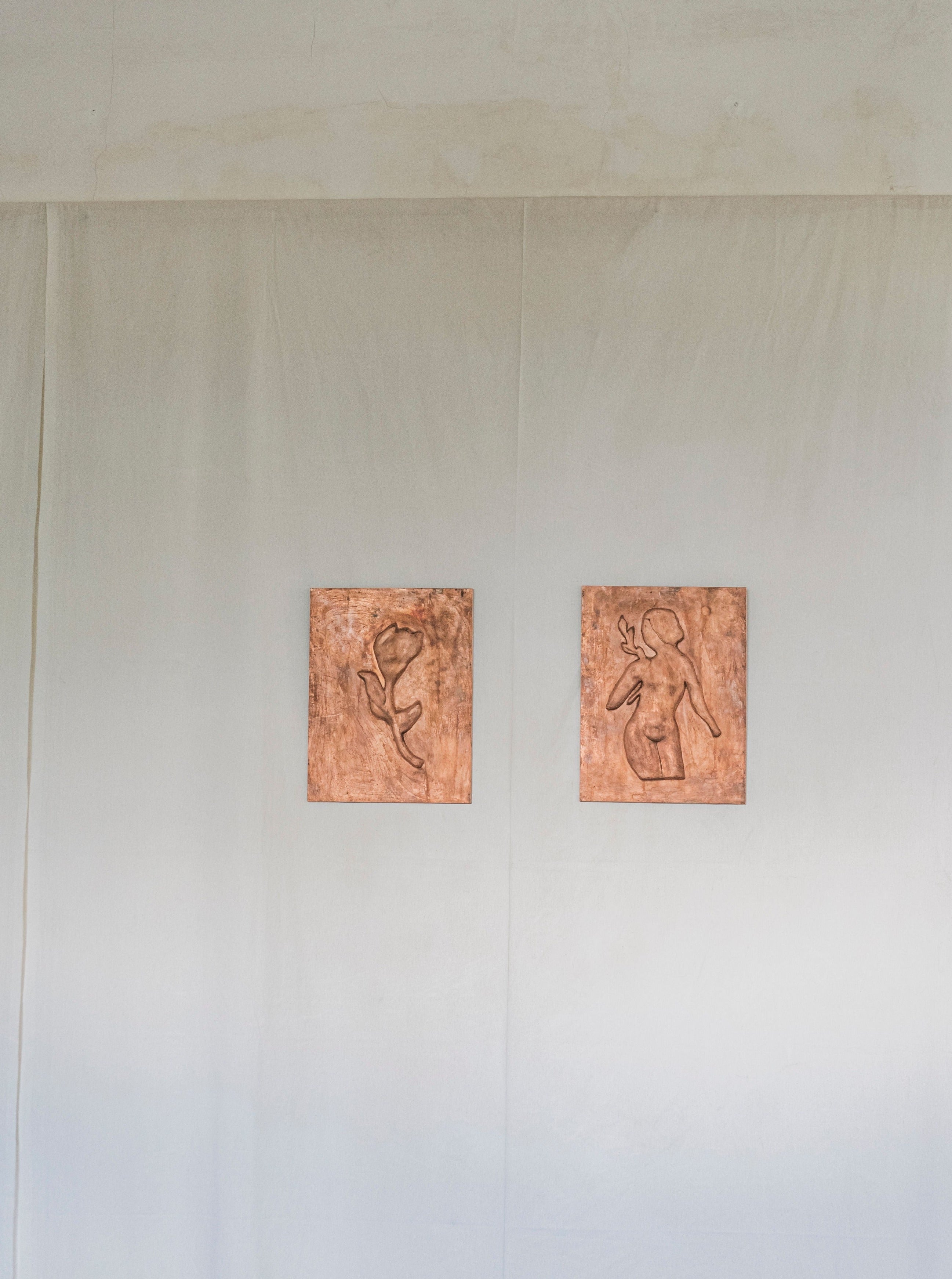 Rose' Chikanka — side angle of textured wall sculptures