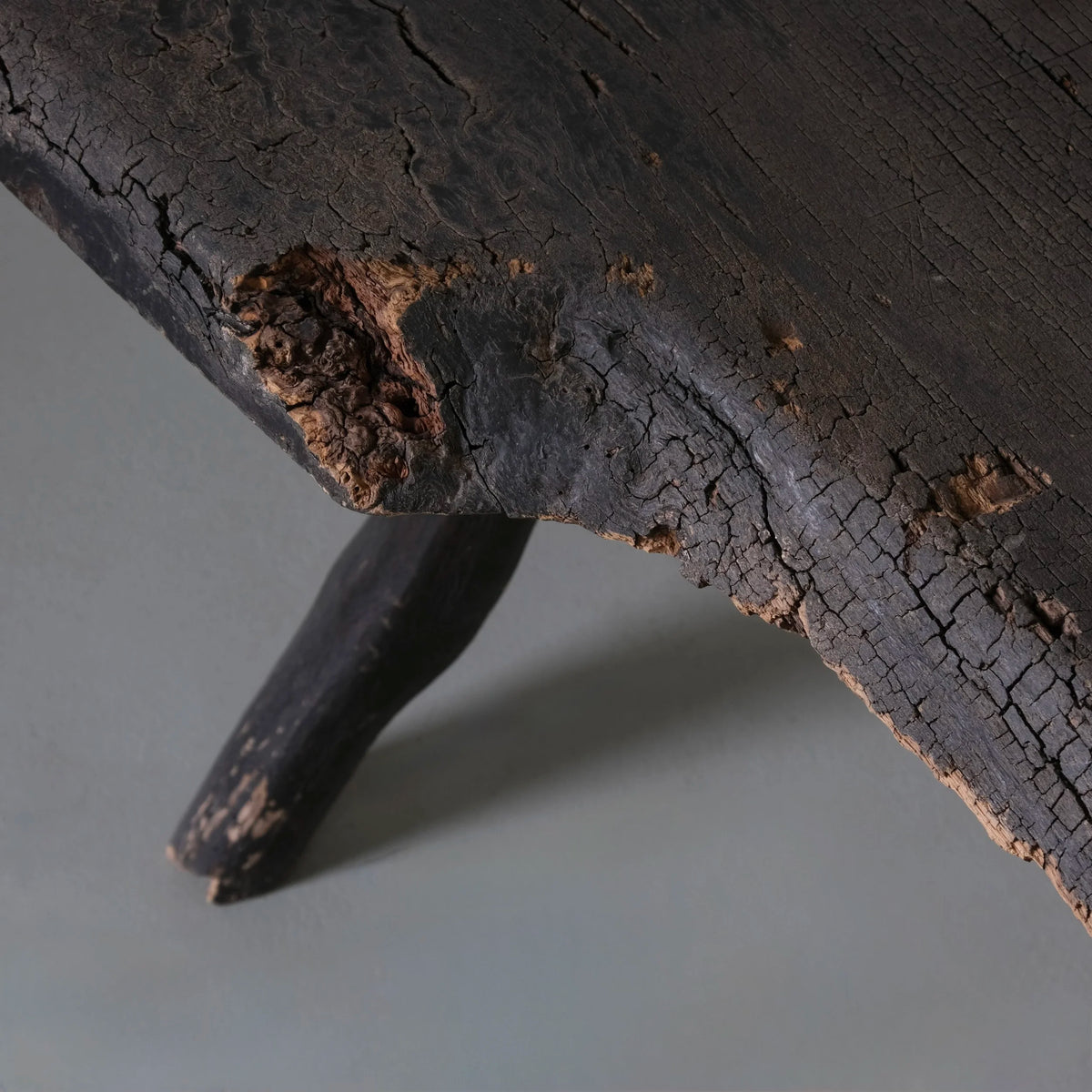 Wabi-Sabi Rustic Dark Wood Side Table | Belgium | Vintage — additional view