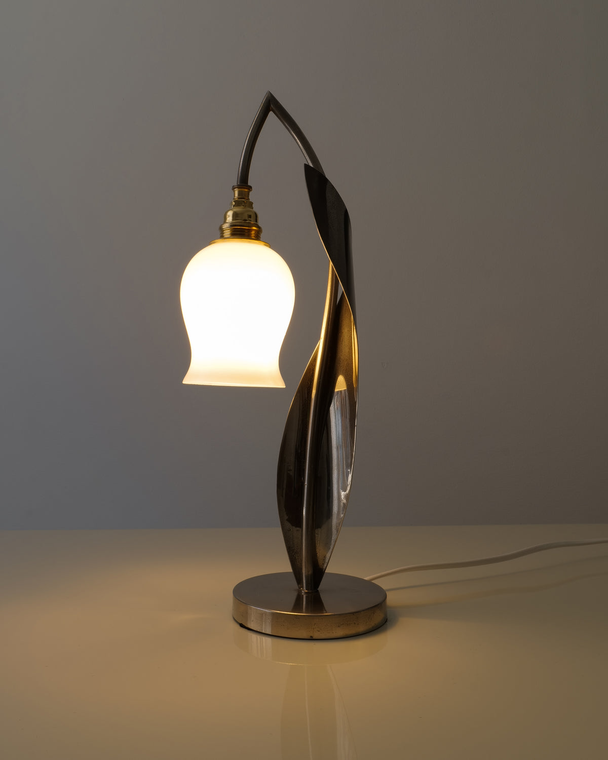 Chrome Opaline Glass Lily of the Valley Table Lamp c.1950s — side angle