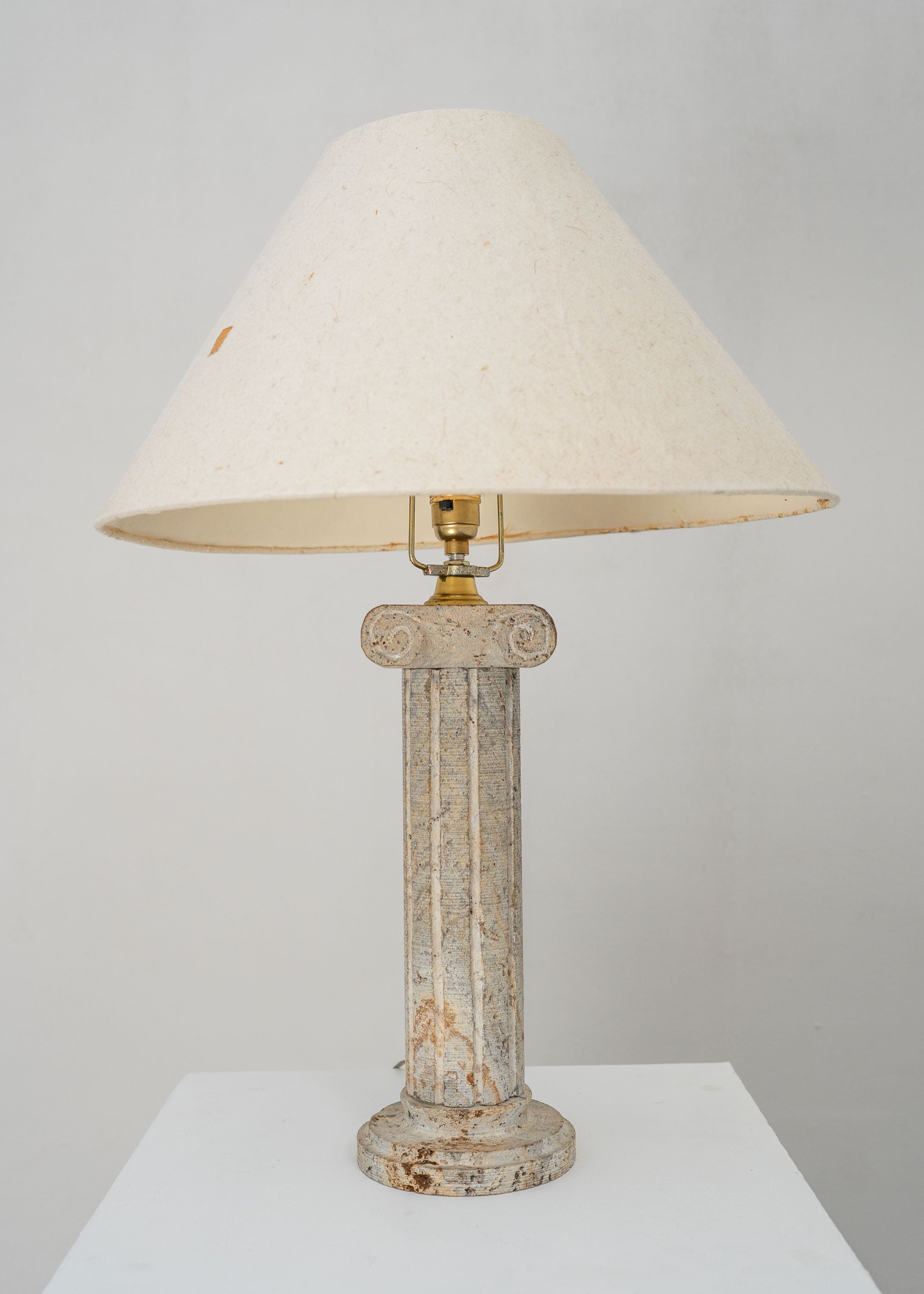 Postmodern Stone Column Table Lamp — side view of stone base and shade