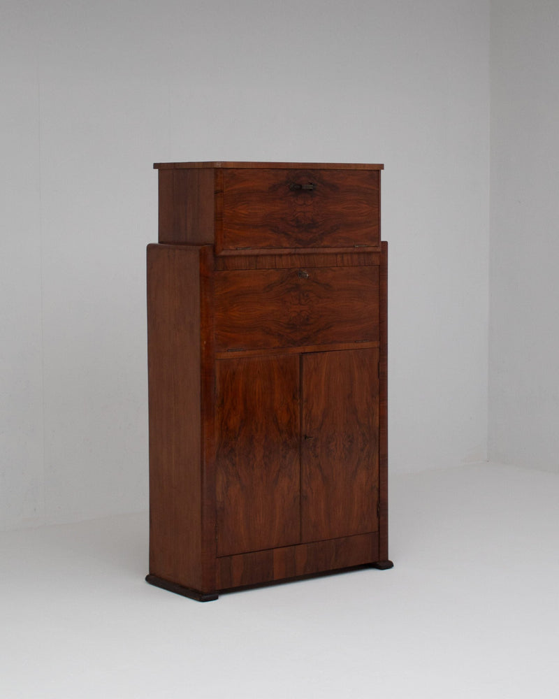 Vintage Biedermeier Secretary Cabinet in Walnut Veneer by Malata Antwerp | The Oblist