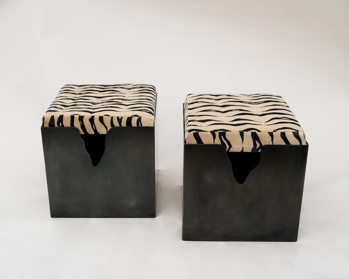 Fragment Steel and Hand-Painted Velvet Stool — close-up