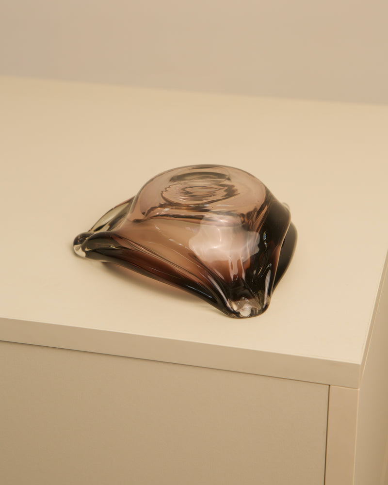 Brown Murano glass vide-poche with organic curved form, detail view