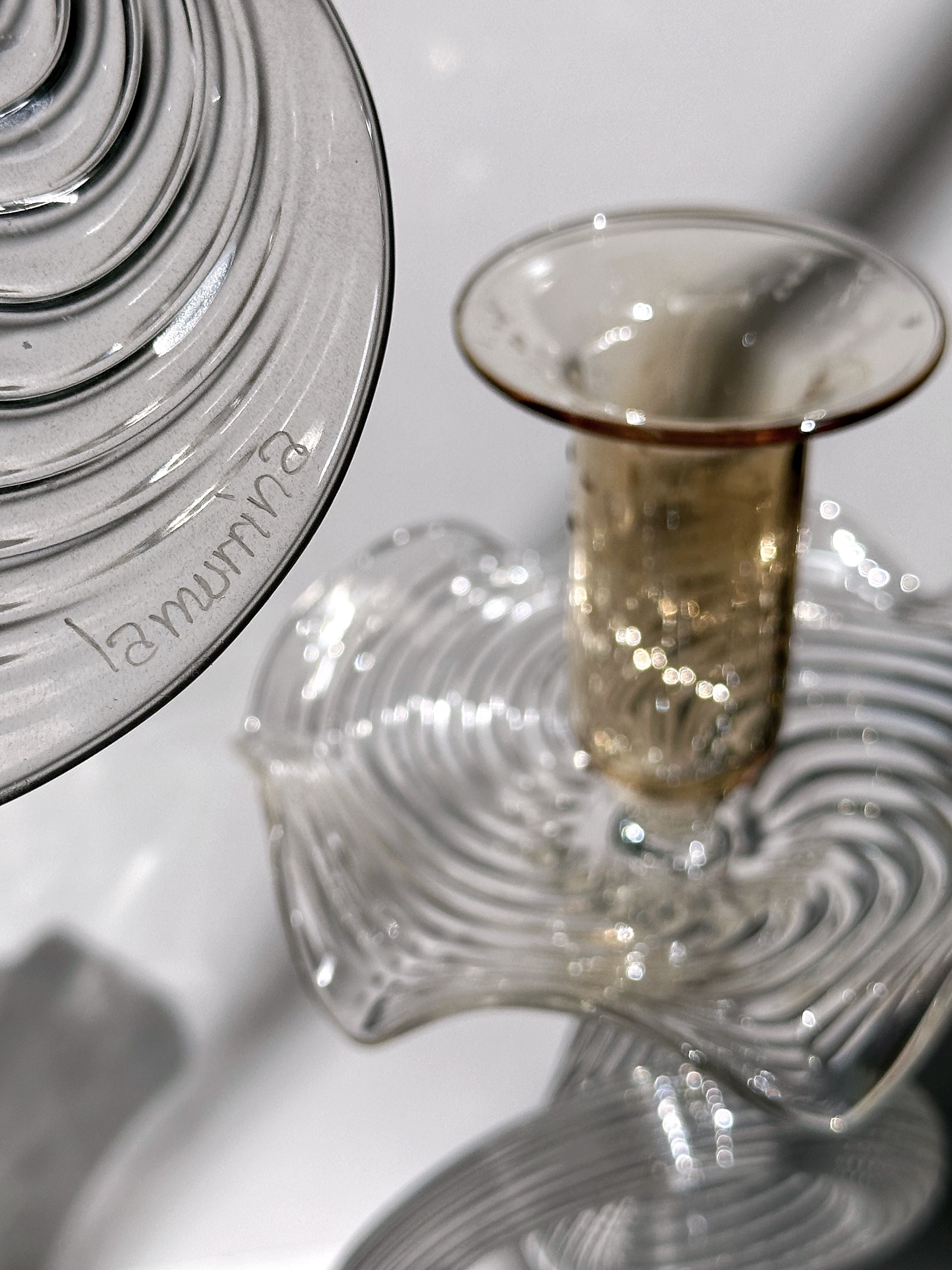 2 Handmade Murano Glass Candleholders — side angle showing textured glass design