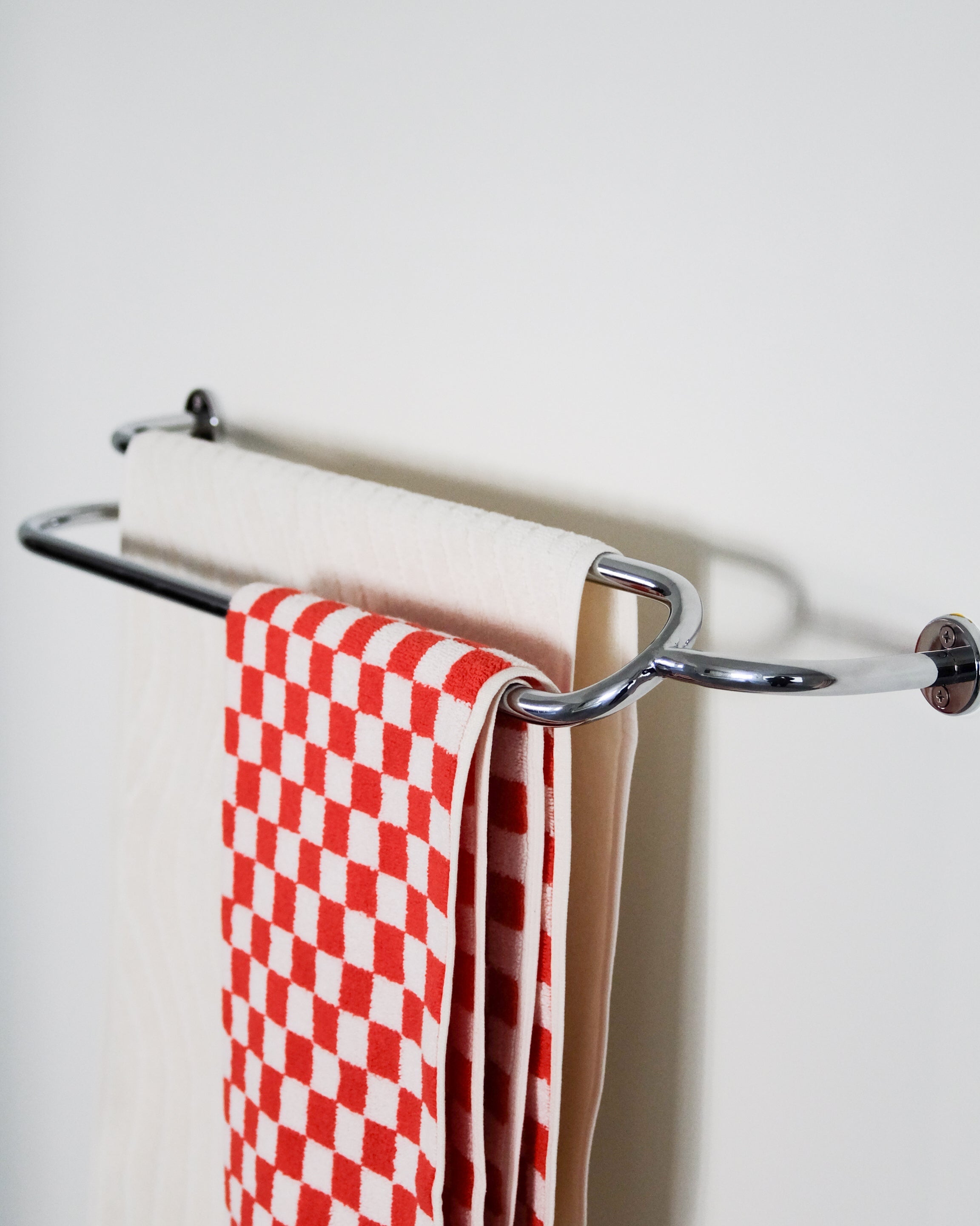 FAUNA Towel Bar Double — back view showing chrome finish with towels