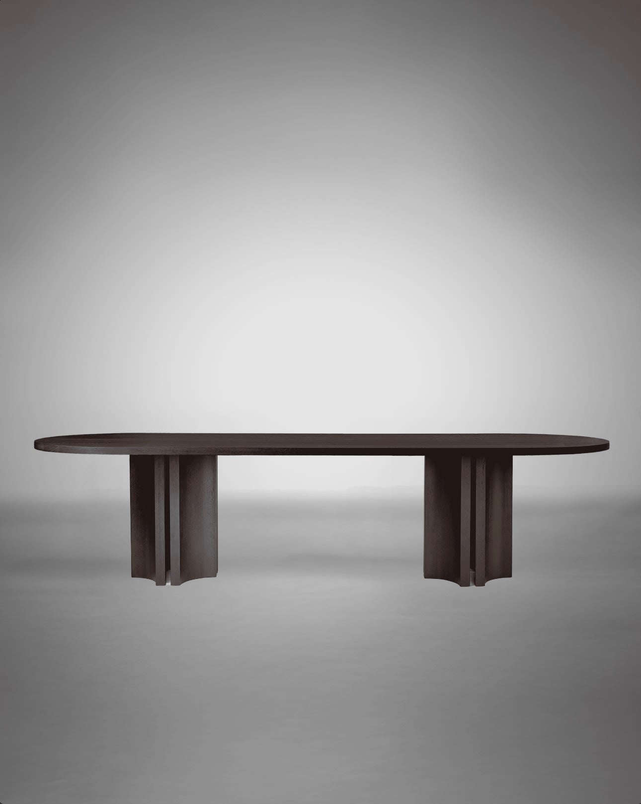 Aperta Table - Capsule - Double Base — front view with dark wood finish