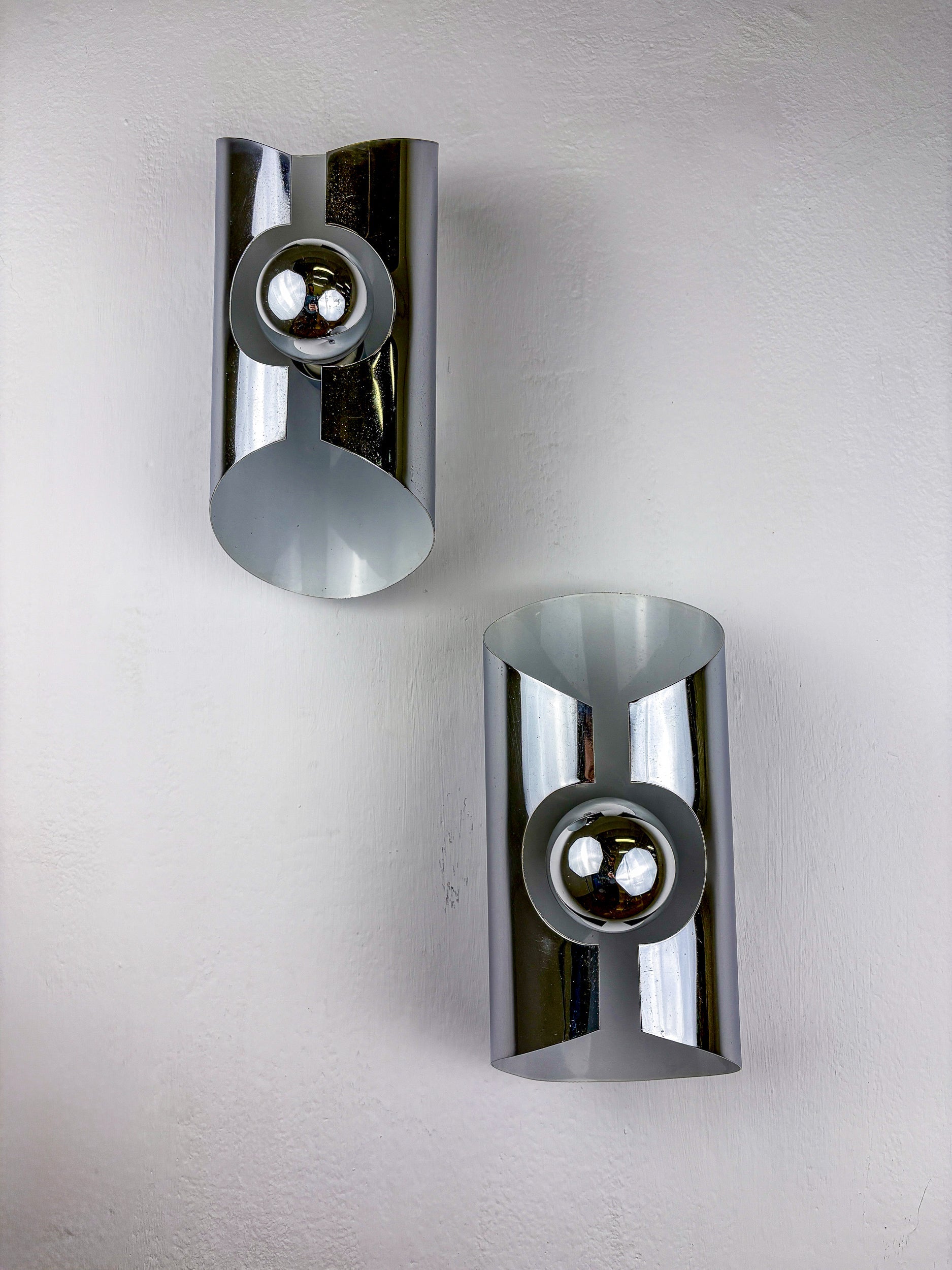 Pair of Space-Age wall Sconces, Max Sauze's style, France, 1970's — side angle