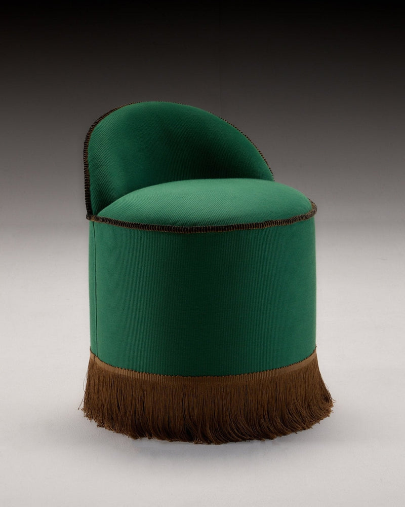 INFERI STOOL - CC'S REPP by CC Moulton | The Oblist — green fabric, fringe detail
