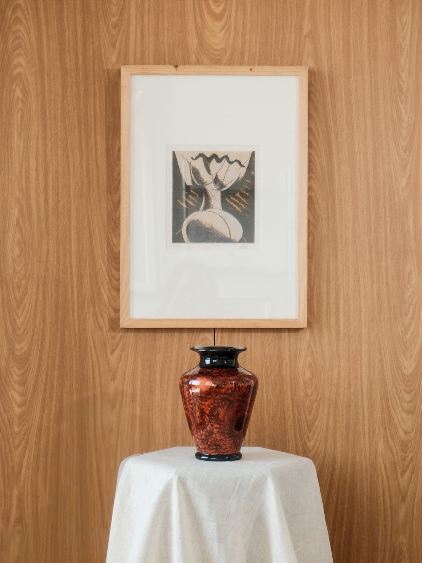 Art Deco Glass Vase with Burl Wood Pattern — lifestyle setting