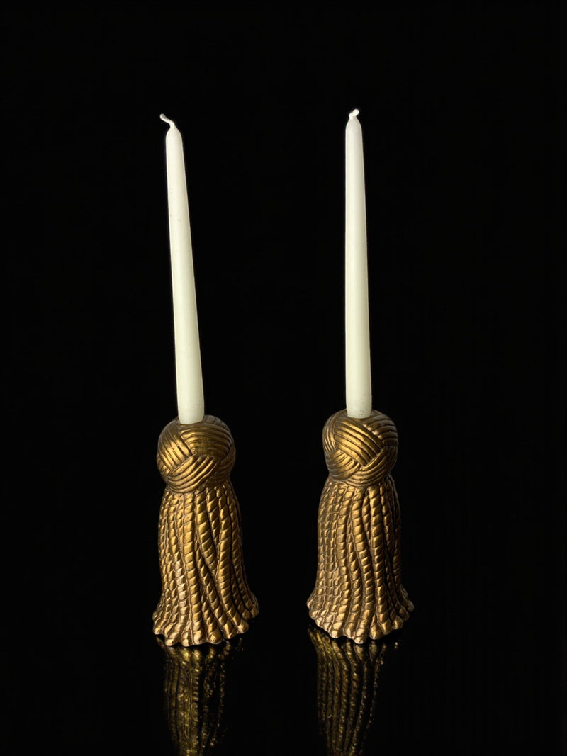 Pair of Golden Knot Candleholders in Plaster, Spain, 1980s by Malamar Studio | The Oblist — vintage gold finish