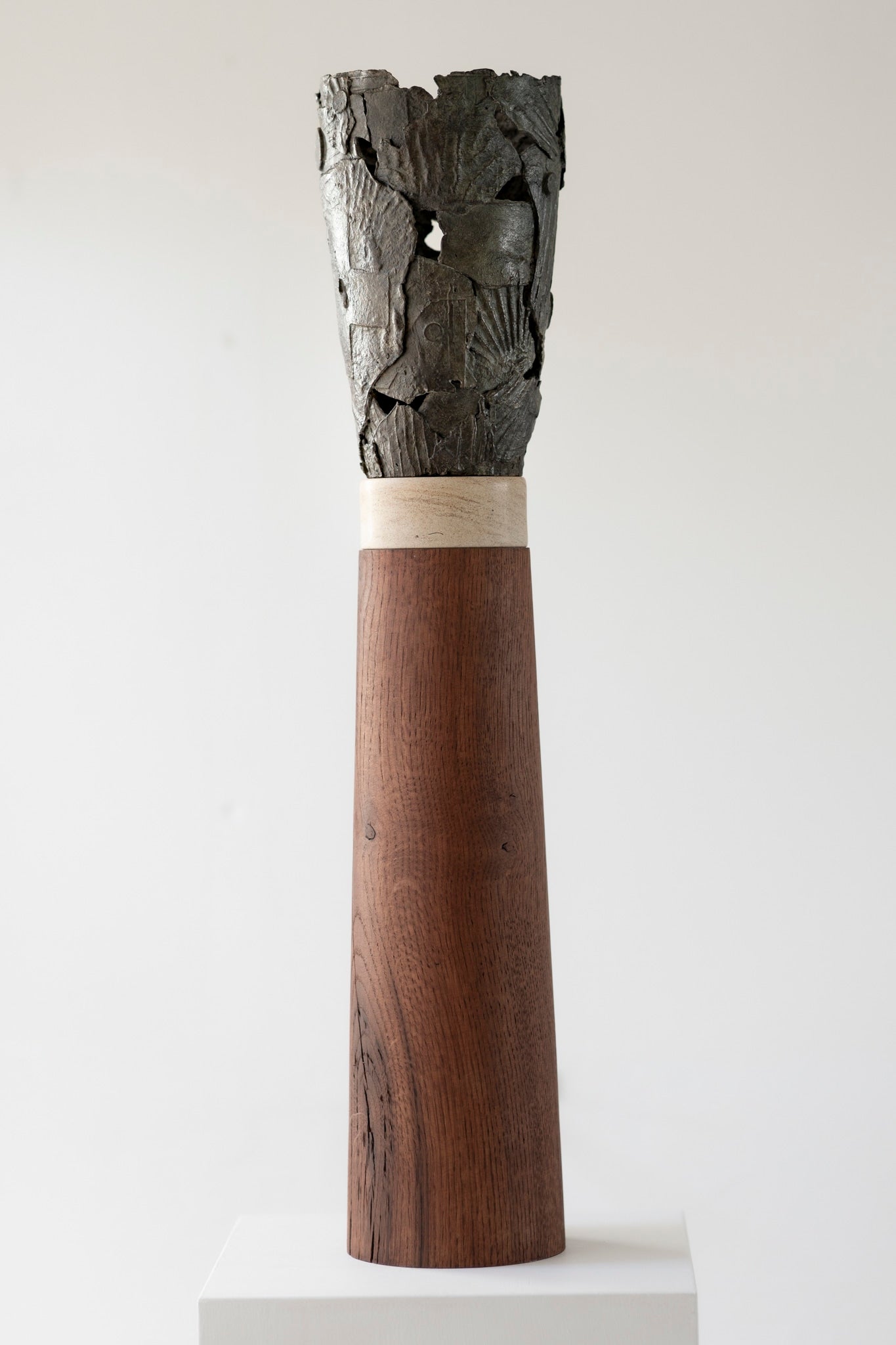 Standing Crucible | Bronze, Stone & Oak Sculpture