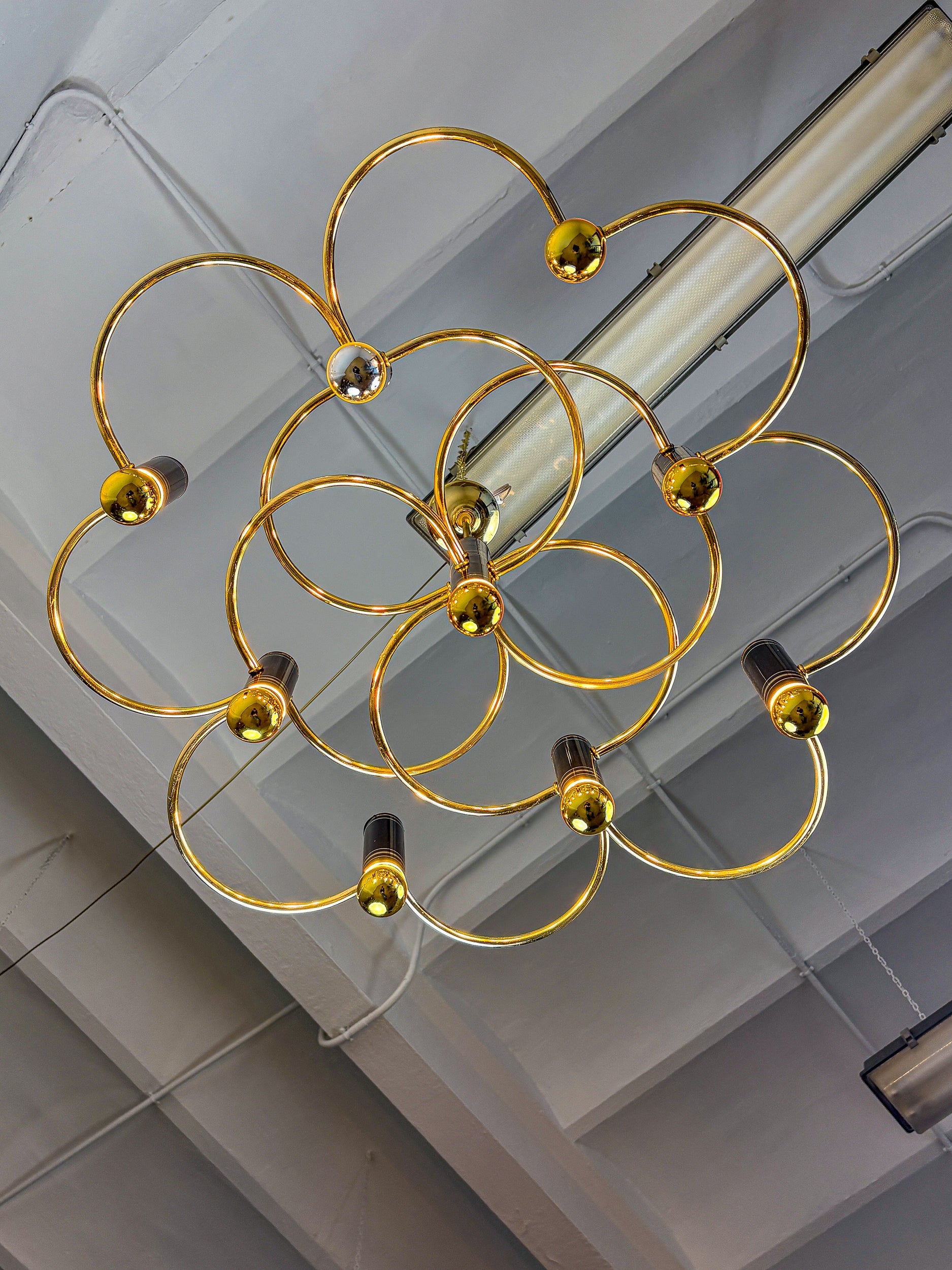 Gaetano Sciolari Geometric Chandelier, 9 Lights, Italy, 1970s — in context
