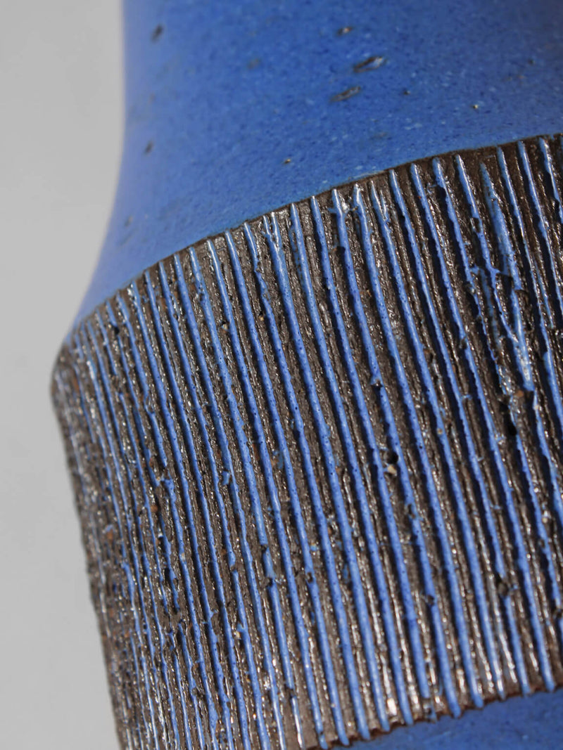 Ninnie Forsgren Blue Ceramics Vase, 1960s, Sweden — close-up of textured blue ceramic surface