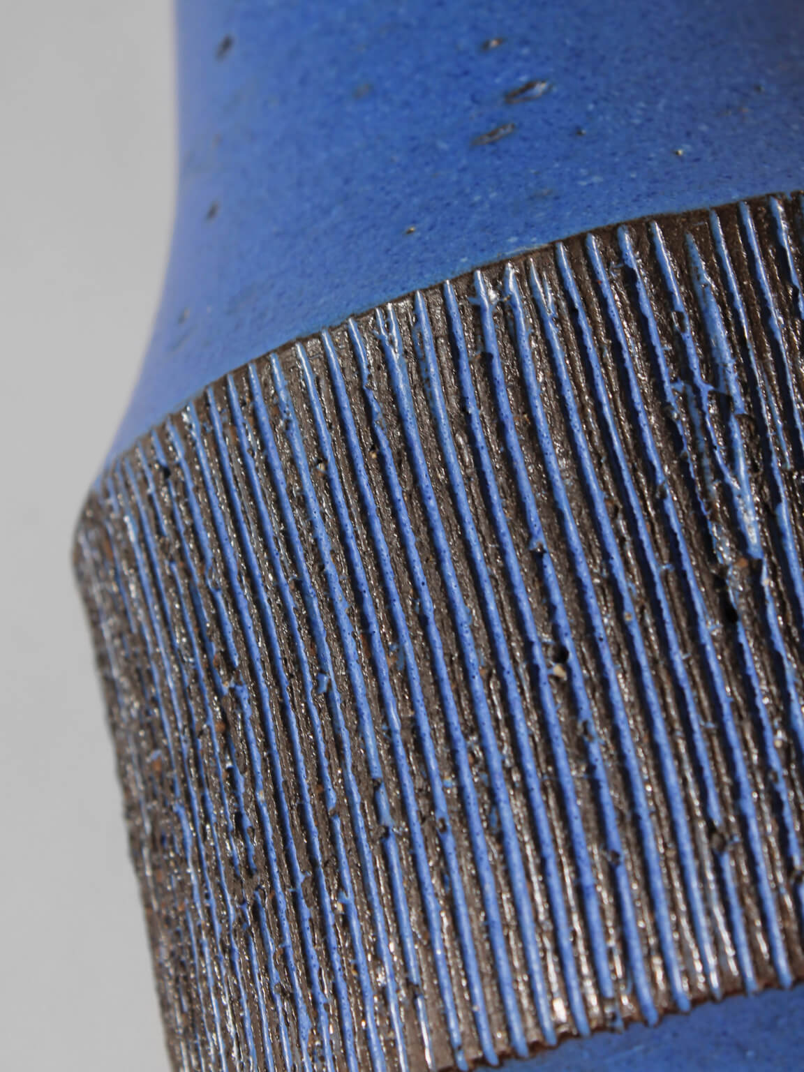 Ninnie Forsgren Blue Ceramics Vase, 1960s, Sweden — close-up of textured blue ceramic surface