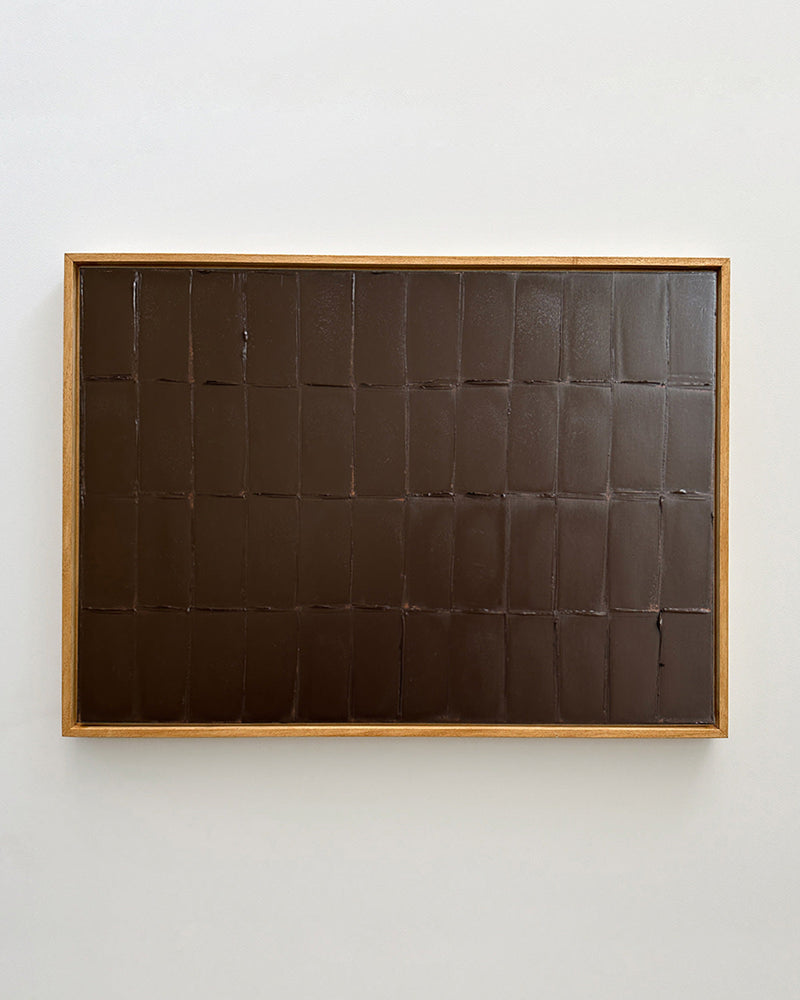 Burnt umber abstract painting with grid pattern by Roi Elmaliah