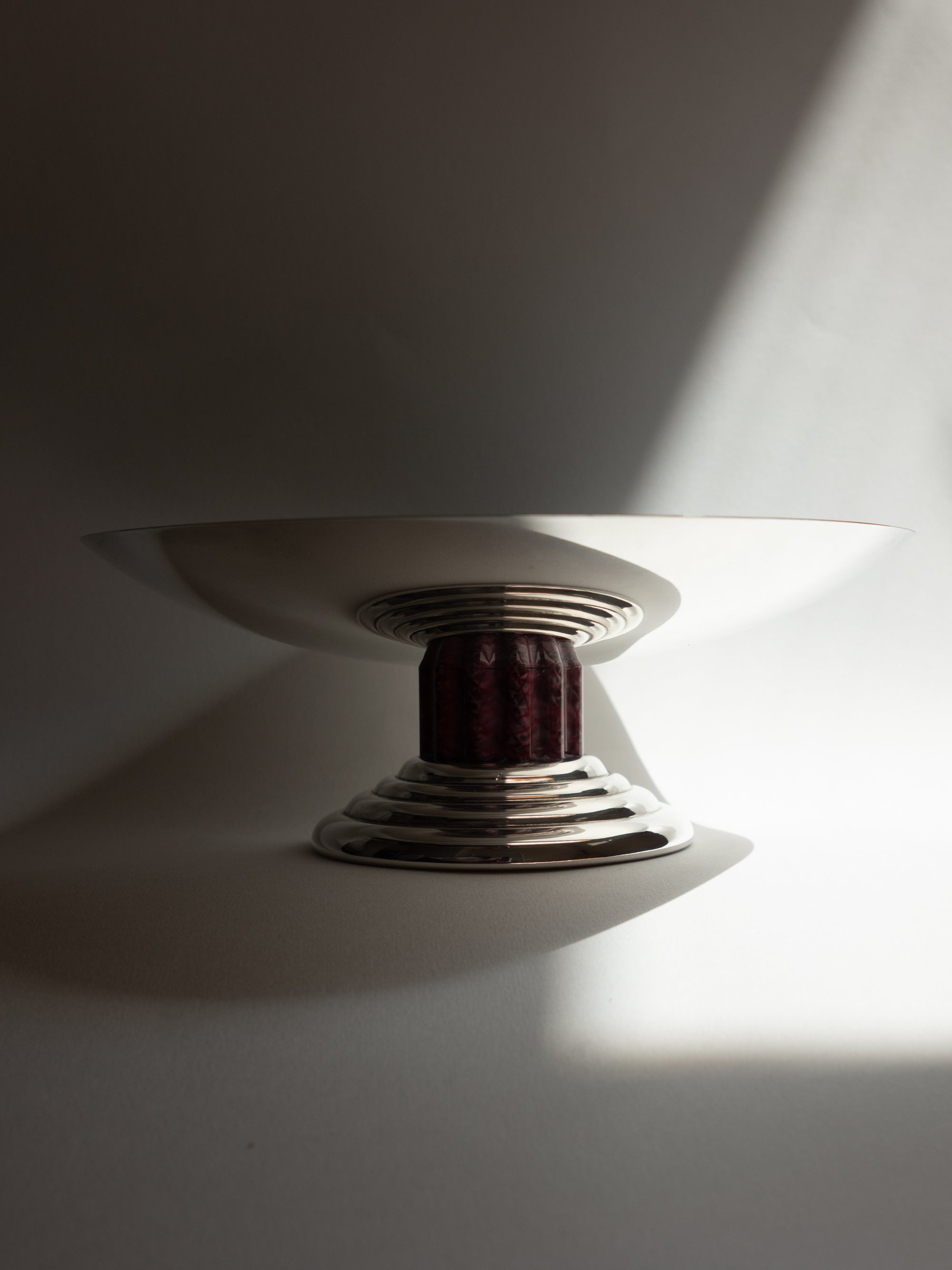 Jean Puiforcat Archival French Art Deco Silver-Plated and Red Lacquer Tazza Centerpiece by Trove Paris